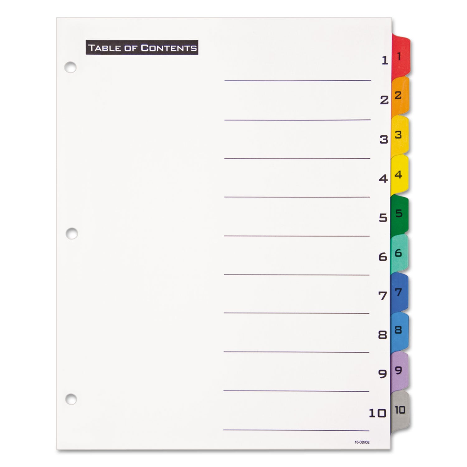Table 'n Tabs Dividers, 10-Tab, 1 to 10, 11 x 8.5, White, Assorted Tabs, 1 Set - 