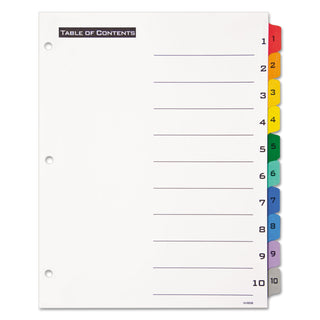 Table 'n Tabs Dividers, 10-Tab, 1 to 10, 11 x 8.5, White, Assorted Tabs, 1 Set - 
