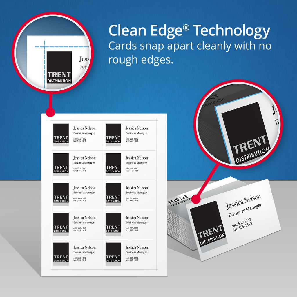 True Print Clean Edge Business Cards, Inkjet, 2 x 3.5, White, 200 Cards, 10 Cards/Sheet, 20 Sheets/Pack