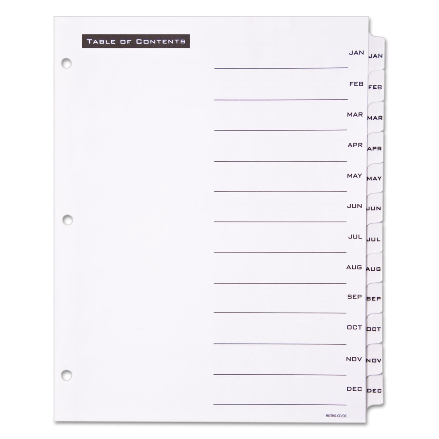 Table 'n Tabs Dividers, 12-Tab, Jan. to Dec., 11 x 8.5, White, White Tabs, 1 Set - 