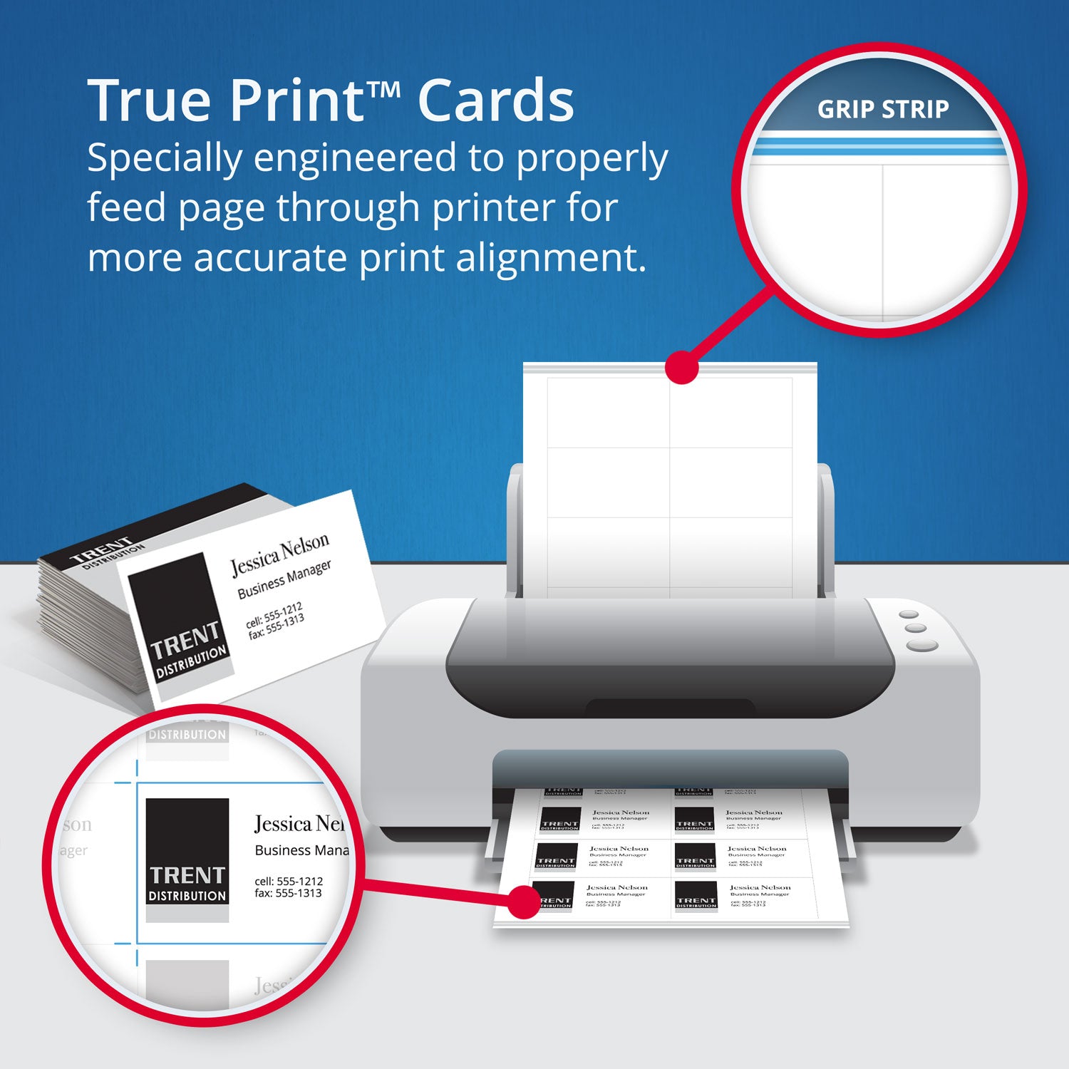 True Print Clean Edge Business Cards, Inkjet, 2 x 3.5, White, 1,000 Cards, 10 Cards/Sheet, 100 Sheets/Box - 