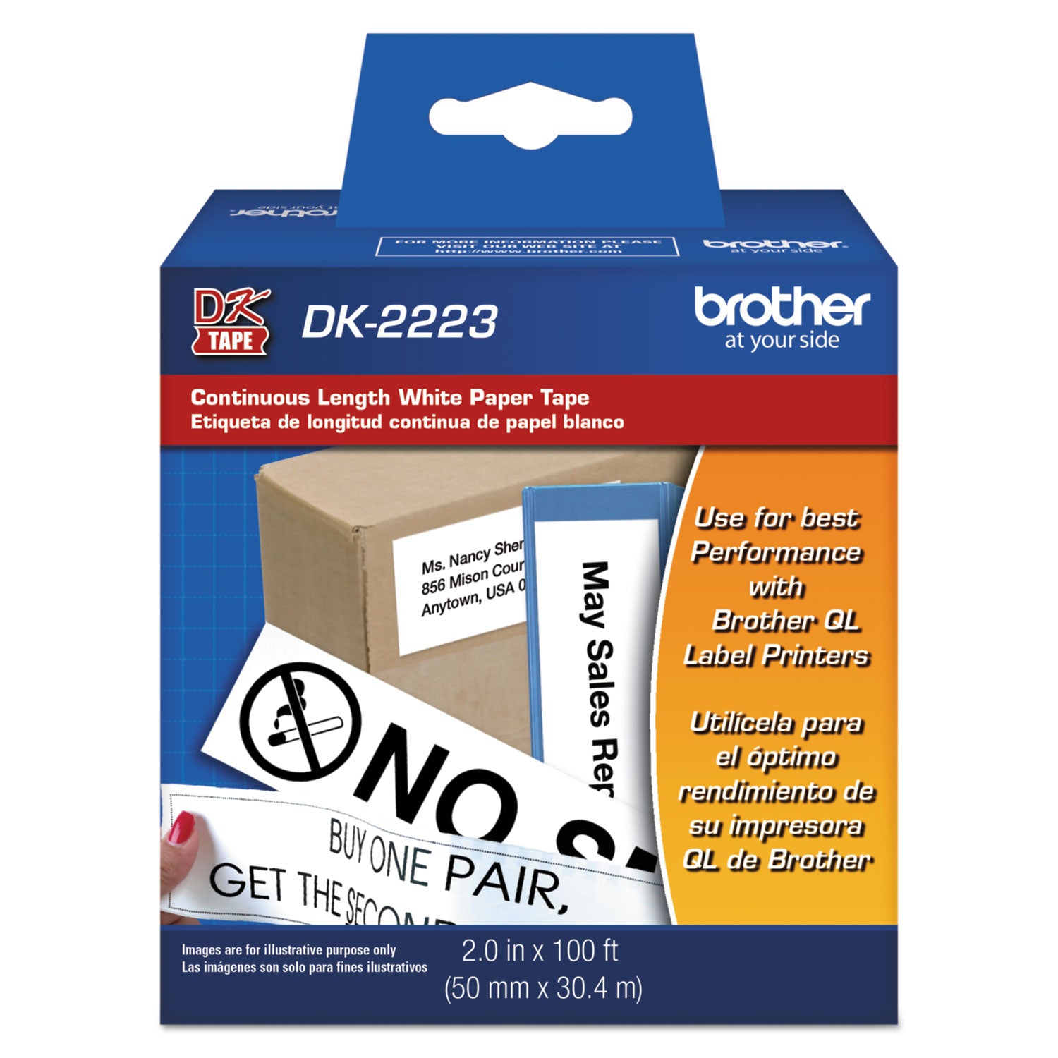 Continuous Paper Label Tape, 2" x 100 ft, Black/White