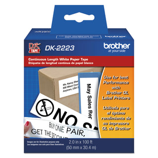 Continuous Paper Label Tape, 2" x 100 ft, Black/White
