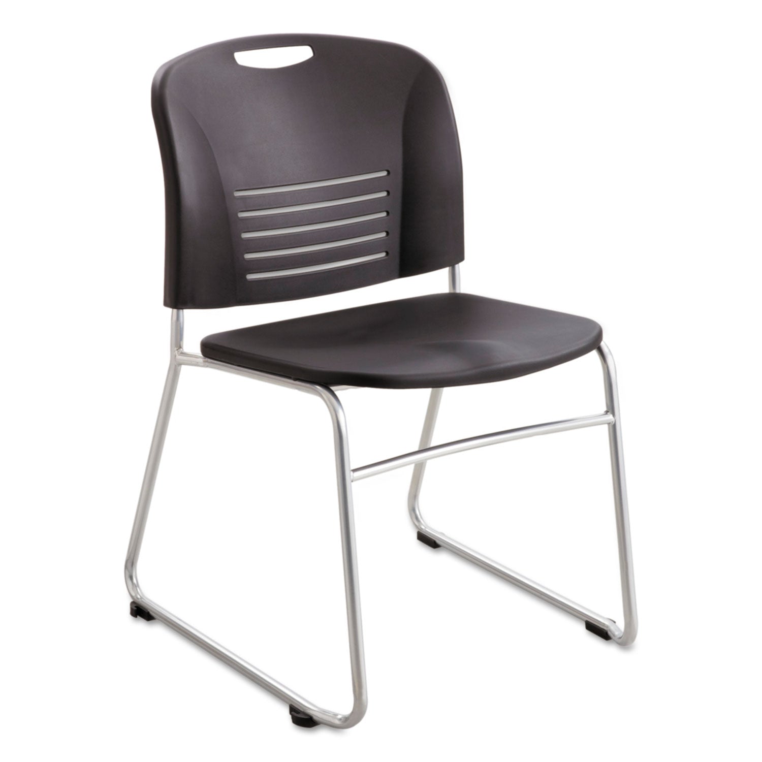 Vy Series Stack Chairs, Supports Up to 350 lb, 18.75" Seat Height, Black Seat, Black Back, Silver Base, 2/Carton - 
