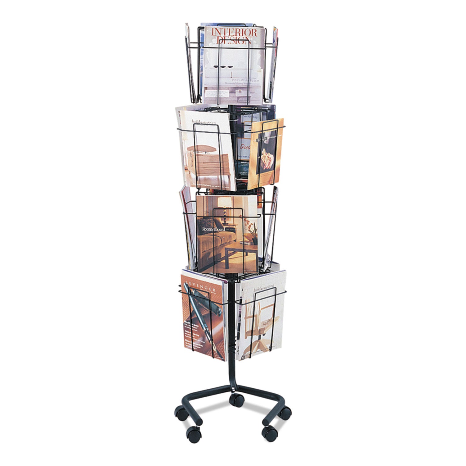 Wire Rotary Display Racks, 16 Compartments, 15w x 15d x 60h, Charcoal - 