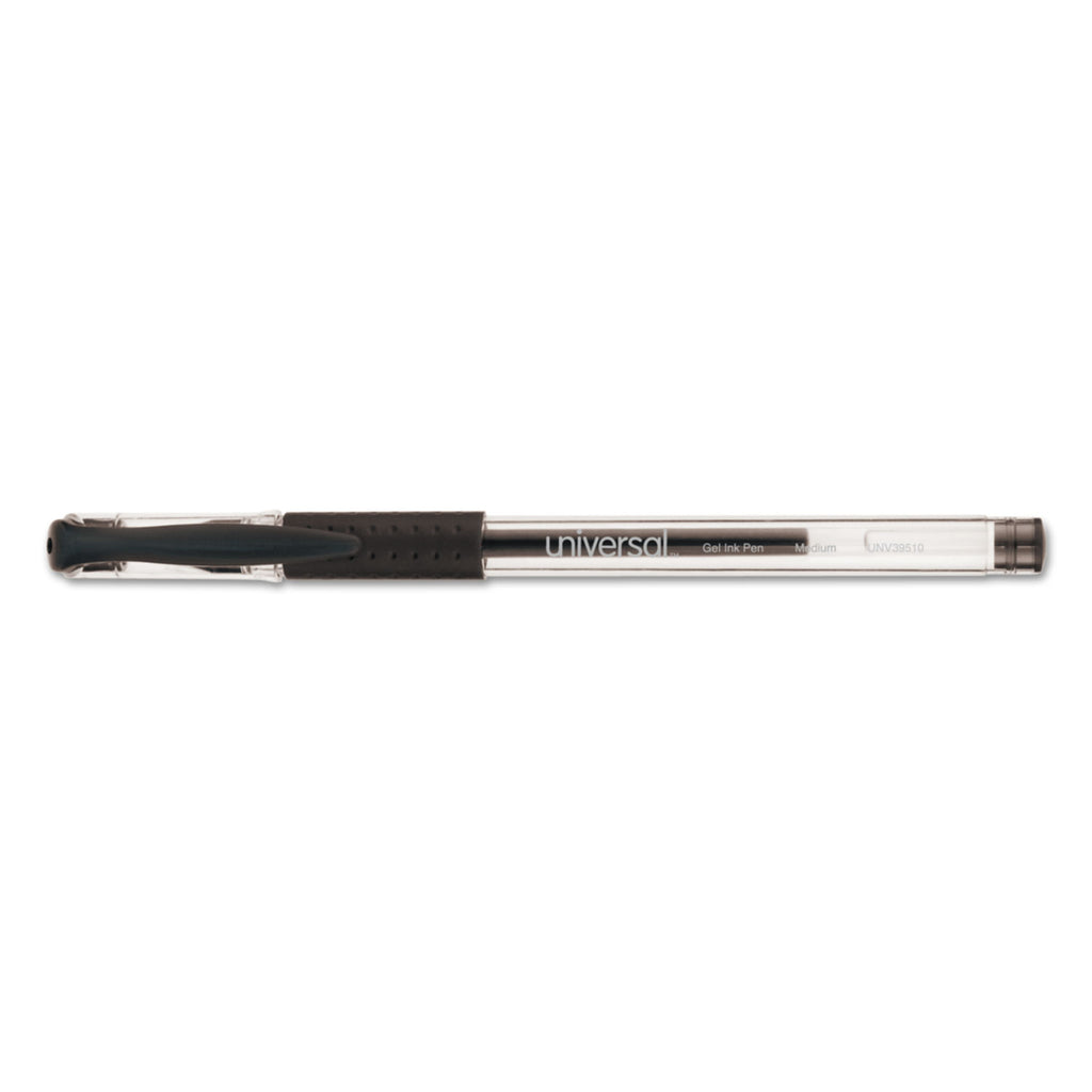Comfort Grip Gel Pen, Stick, Medium 0.7 mm, Black Ink, Clear/Black Barrel, Dozen