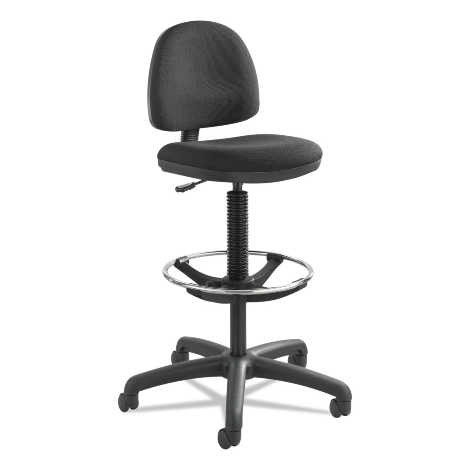 Precision Extended-Height Swivel Stool, Adjustable Footring, Supports Up to 250 lb, 23" to 33" Seat Height, Black Fabric - 