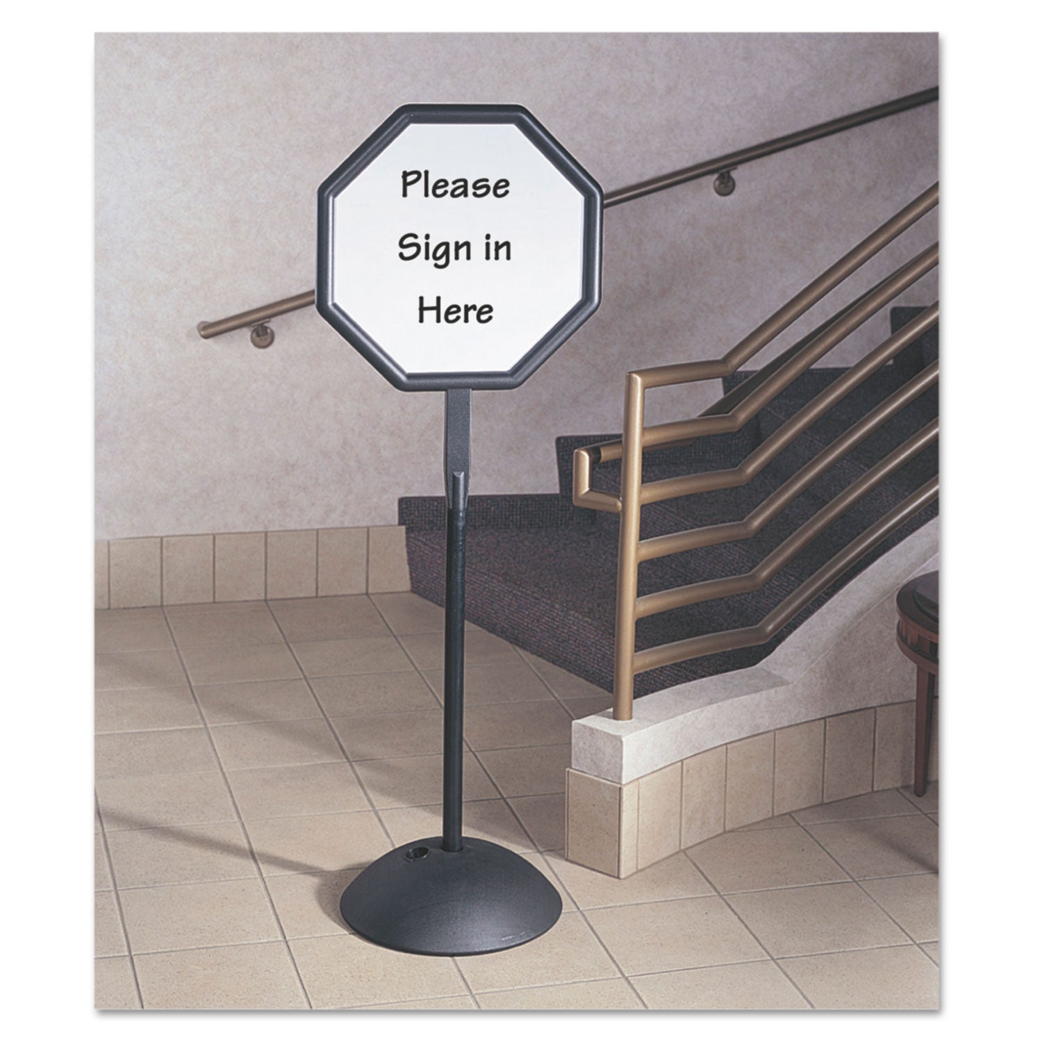 Safco Write Way Dual-sided Directional Sign - 1 Each - 22.5" Width x 65" Height x 18" Depth - Octagonal Shape - Both Sides Display, Magnetic, Durable - Steel - Indoor, Outdoor, Office - Black