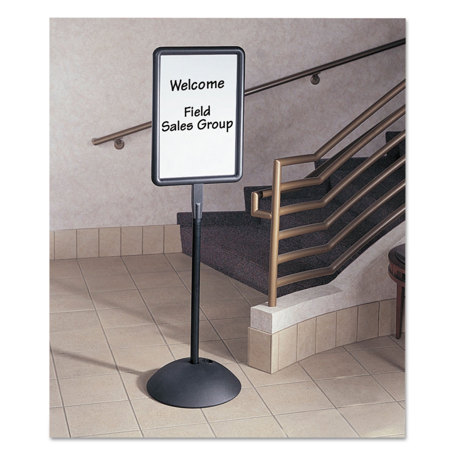 WriteWay Double-Sided Magnetic Dry Erase Standing Message Sign, Rectangle, 65" Tall Black Stand, 14.25 x 22.25 White Face - 