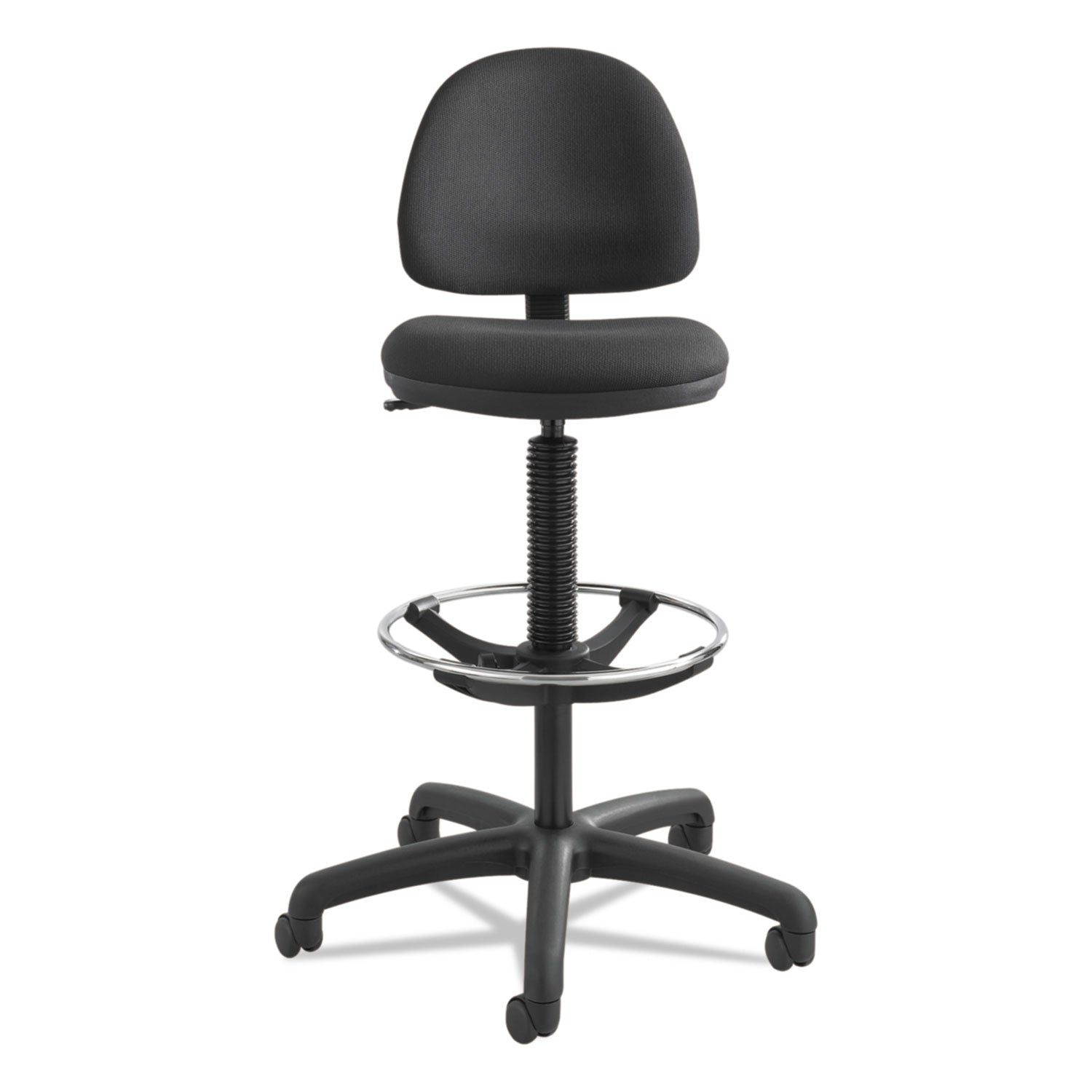 Precision Extended-Height Swivel Stool, Adjustable Footring, Supports Up to 250 lb, 23" to 33" Seat Height, Black Fabric - 