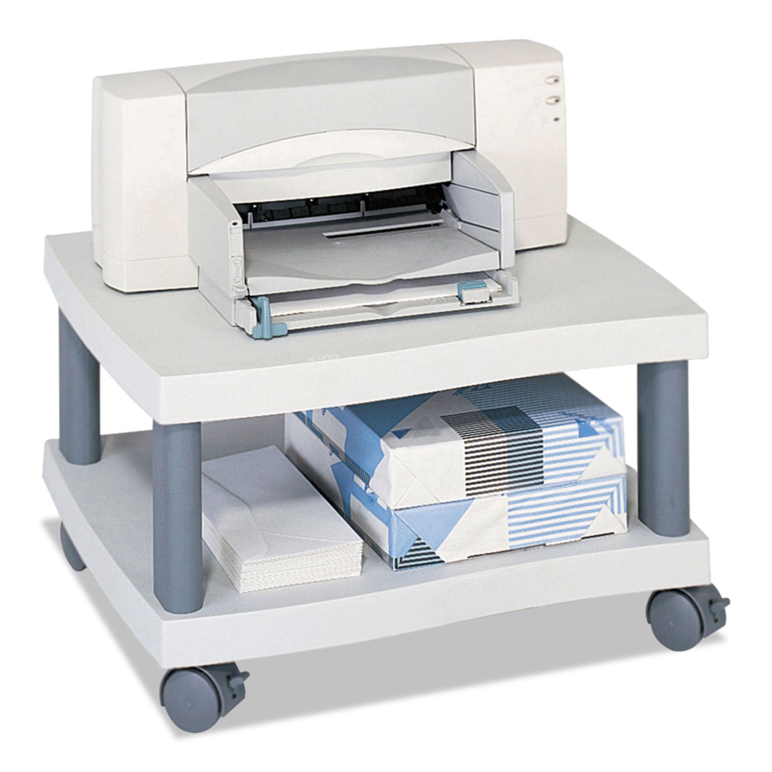 Wave Design Under-Desk Printer Stand, Plastic, 2 Shelves, 20" x 17.5" x 11.5", White/Charcoal Gray - 