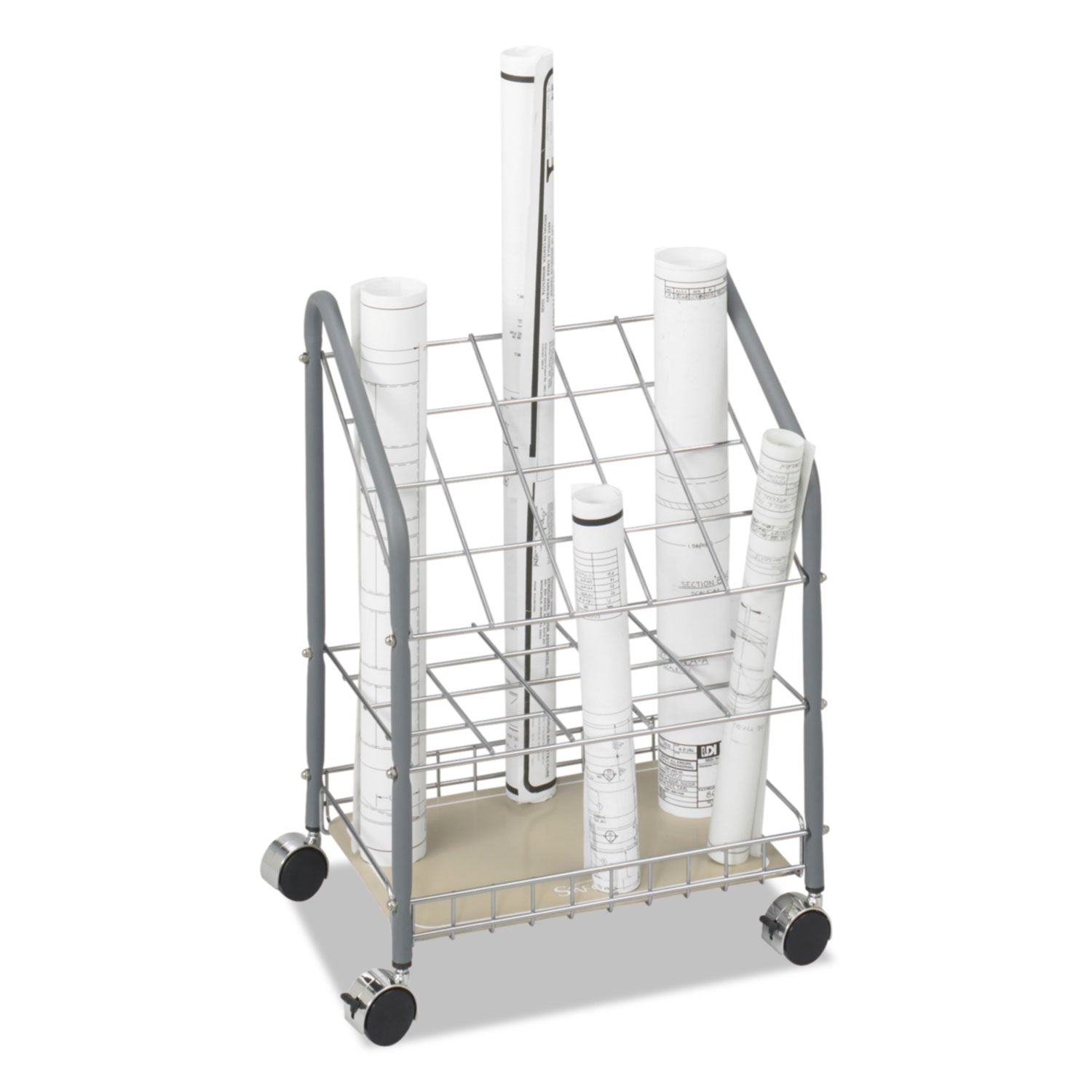 Safco Tabular Steel Wire Roll File - 3.75" Roll Diameter Supported - Locking Casters - Gray - Steel - 1 Each