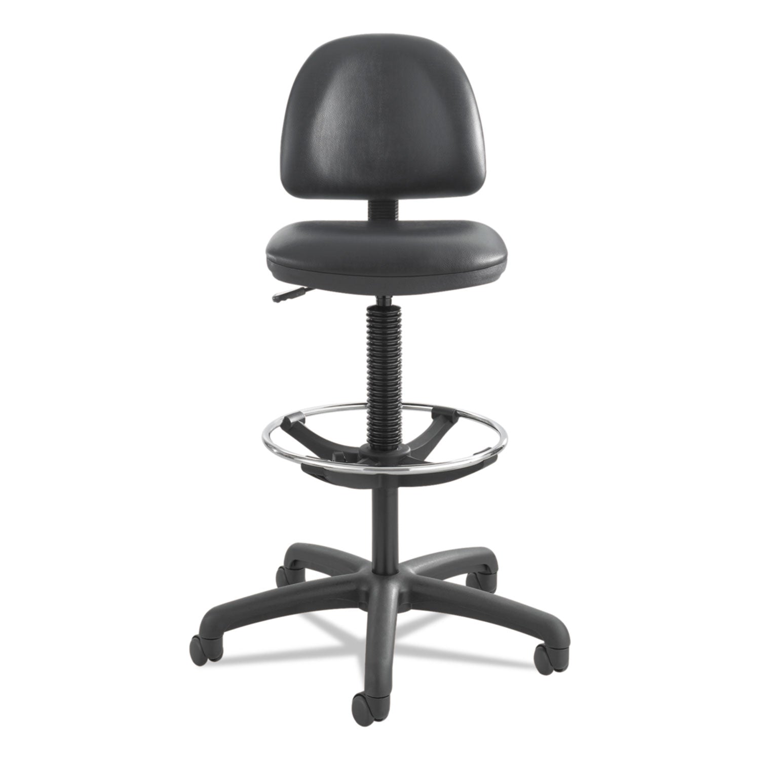 Precision Extended-Height Swivel Stool, Adjustable Footring, Supports 250 lb, 23" to 33" Seat Height, Black Vinyl, Black Base - 