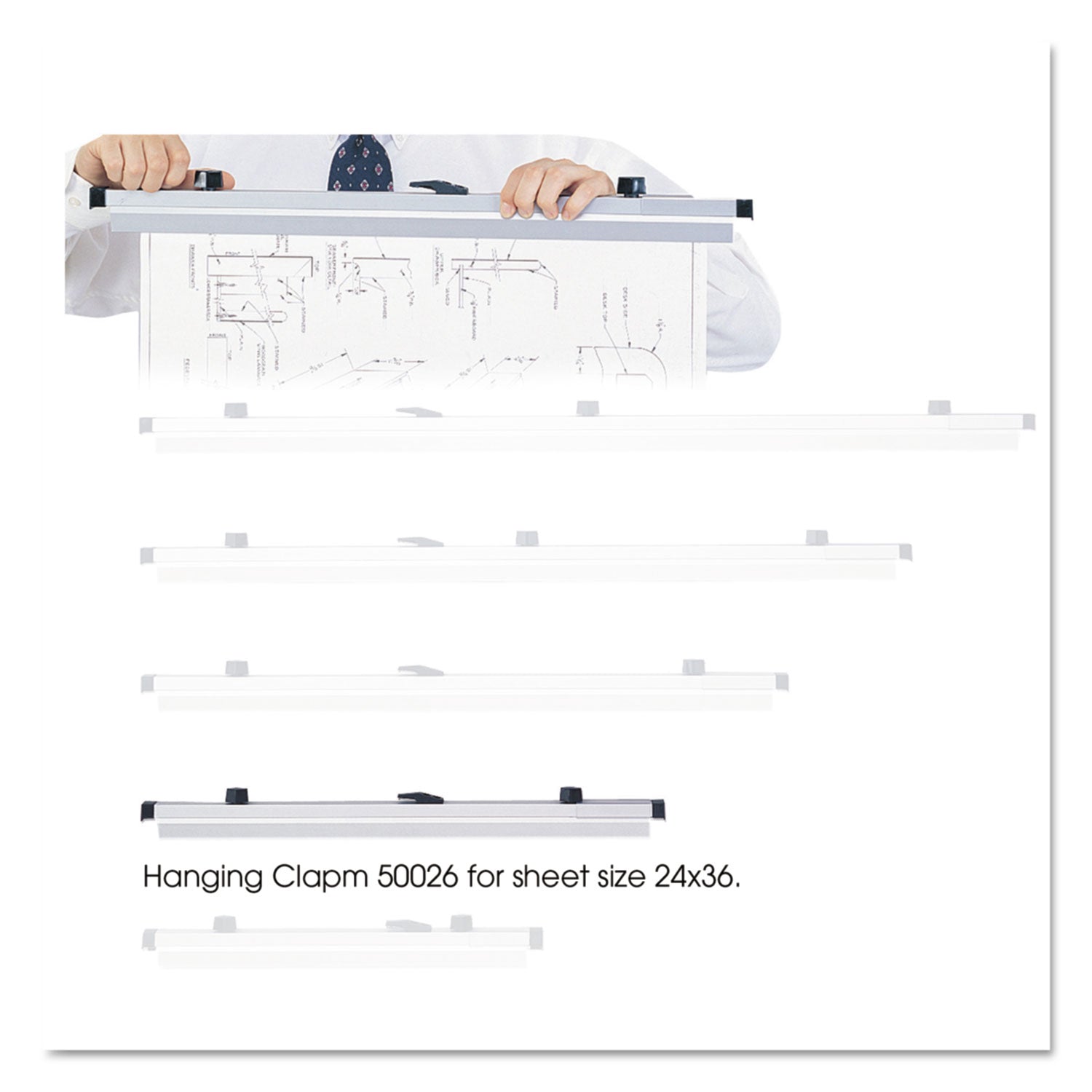 Sheet File Hanging Clamps, 100 Sheets Per Clamp, 24" Length, 6/Carton - 