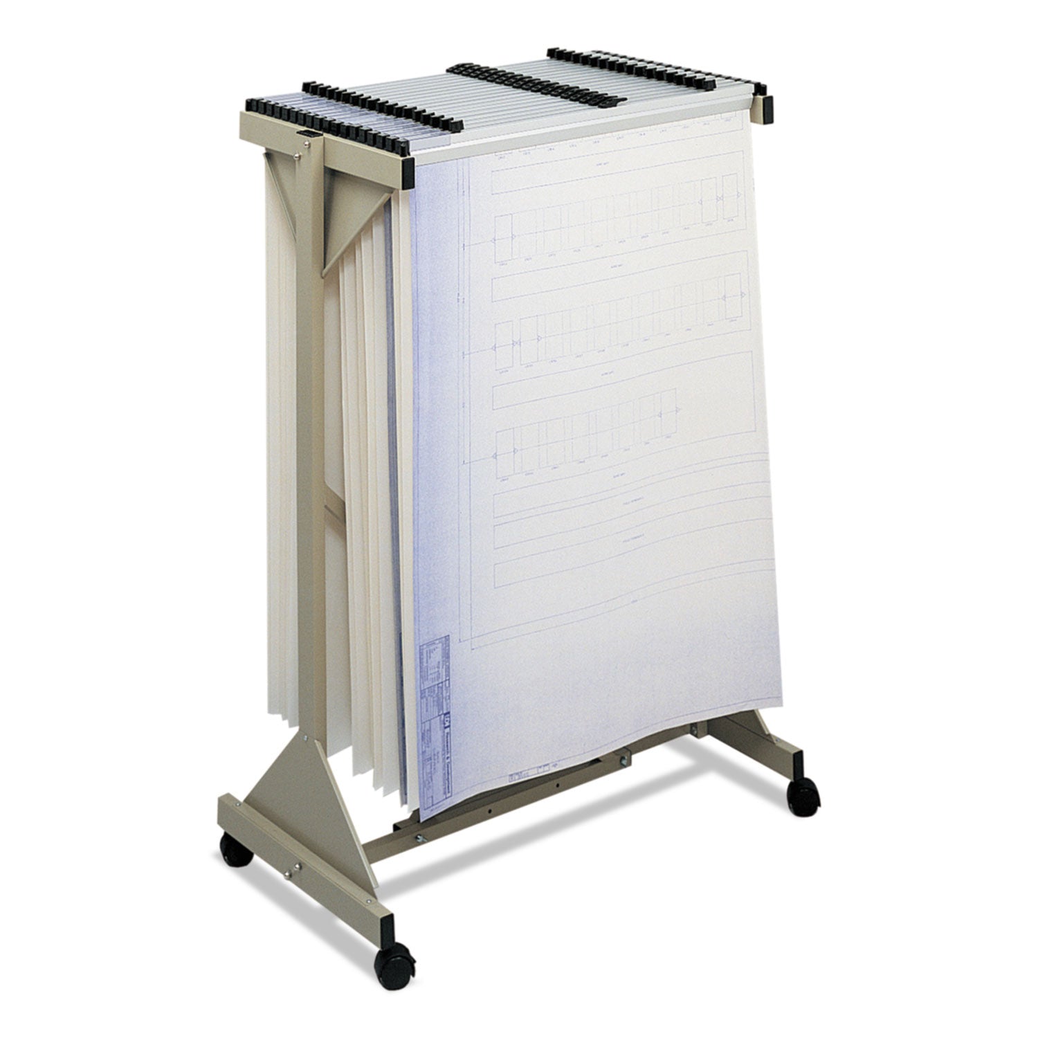 Mobile Plan Center Sheet Rack, 18 Hanging Clamps, 43.75w x 20.5d x 51h, Sand - 