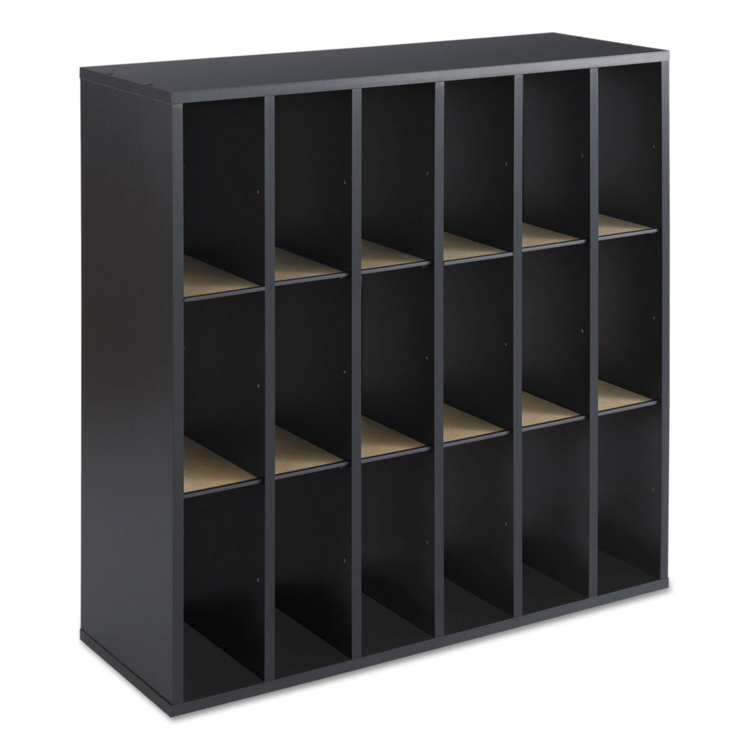 Wood Mail Sorter with Adjustable Dividers, Stackable, 18 Compartments, 33.75 x 12 x 32.75, Black - 