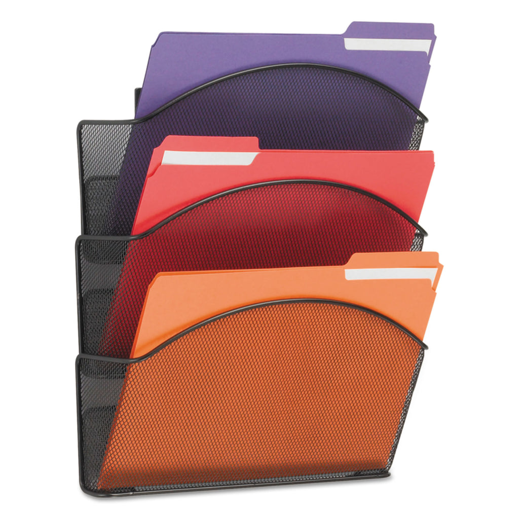 Onyx Mesh Wall Pockets, 3 Sections, Letter Size, 12" x 3.25" x 17.25", Black - 