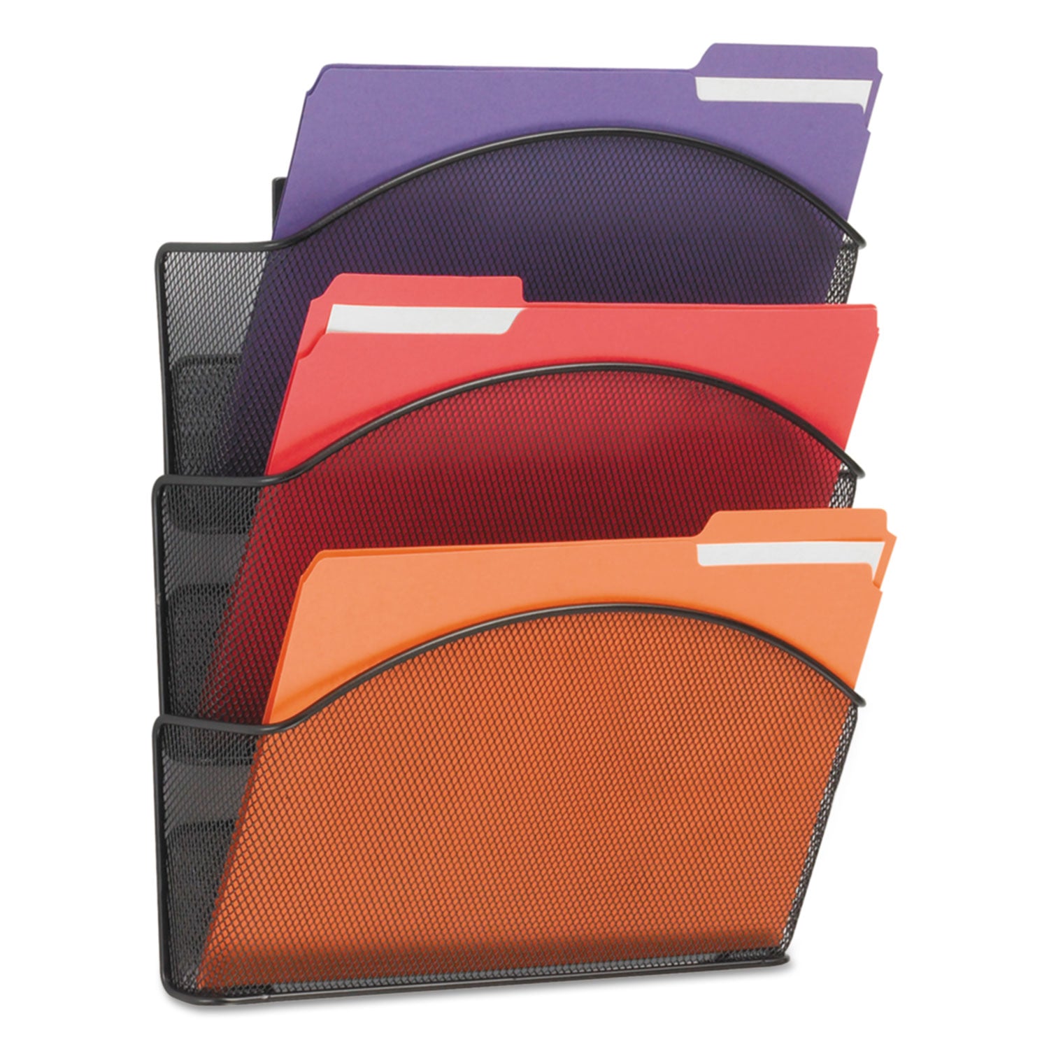 Onyx Mesh Wall Pockets, 3 Sections, Letter Size, 12" x 3.25" x 17.25", Black - 