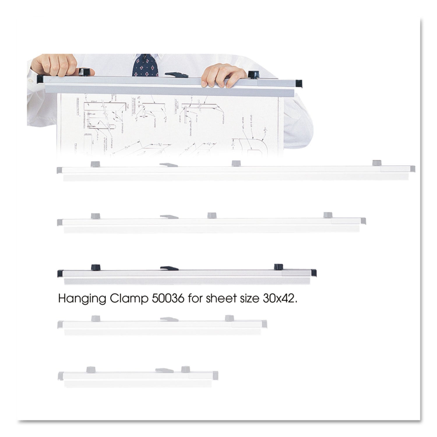 Sheet File Hanging Clamps, 100 Sheets Per Clamp, 30" Length, 6/Carton - 