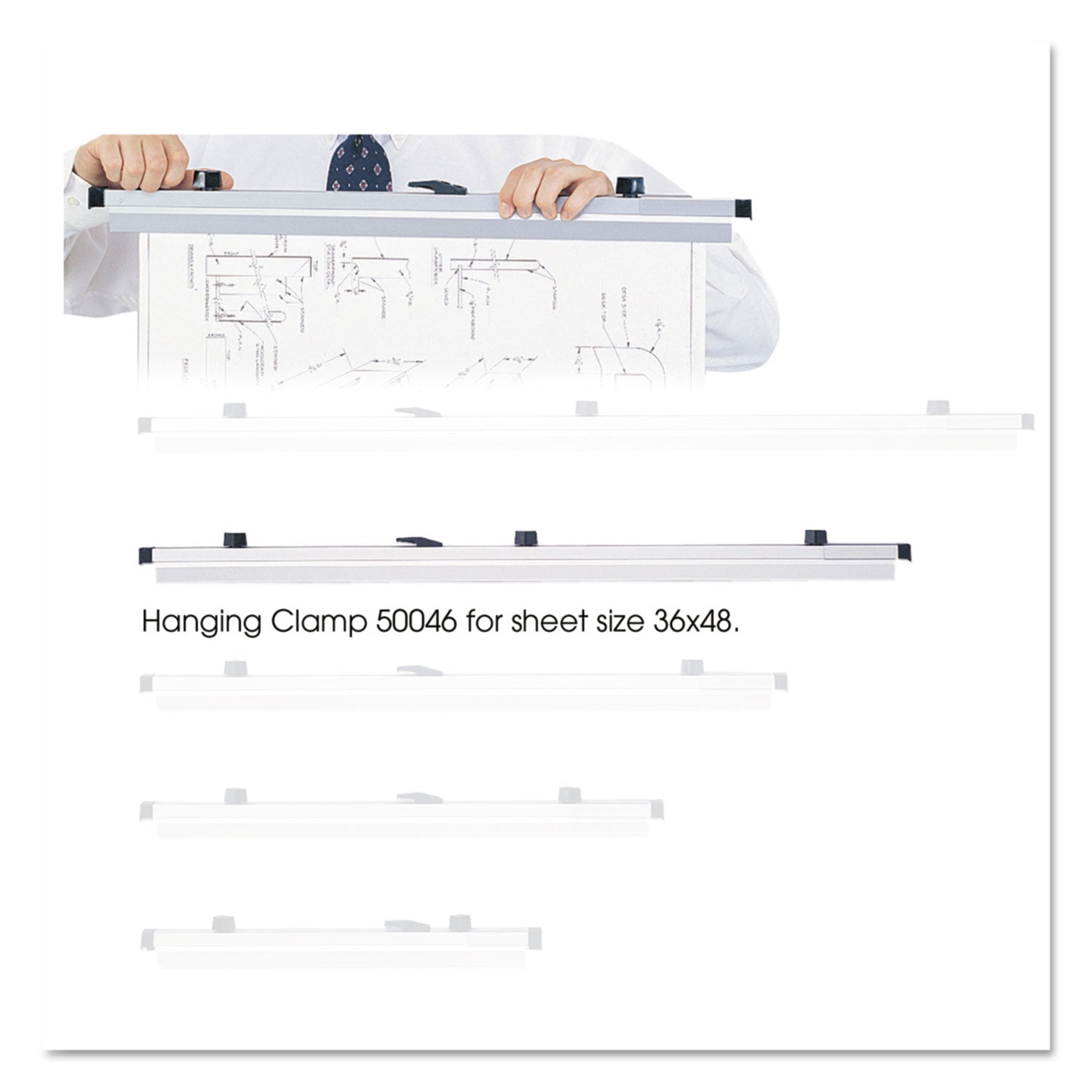 Sheet File Hanging Clamps, 100 Sheets Per Clamp, 36" Length, 6/Carton - 