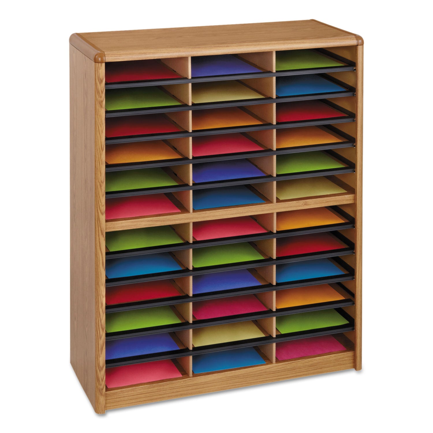 steel-fiberboard-literature-sorter-36-compartments-3225-x-135-x-38-oak_saf7121mo - 1