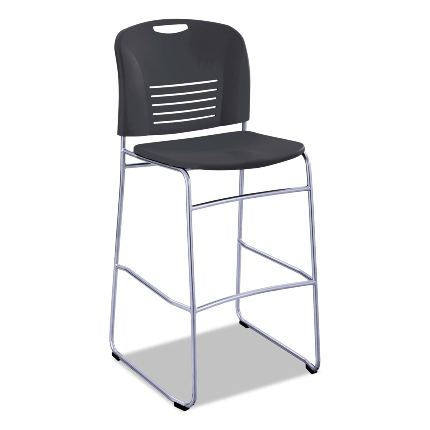 Vy Sled Base Bistro Chair, Supports Up to 350 lb, 30.5" Seat Height, Black Seat, Black Back, Silver Base - 