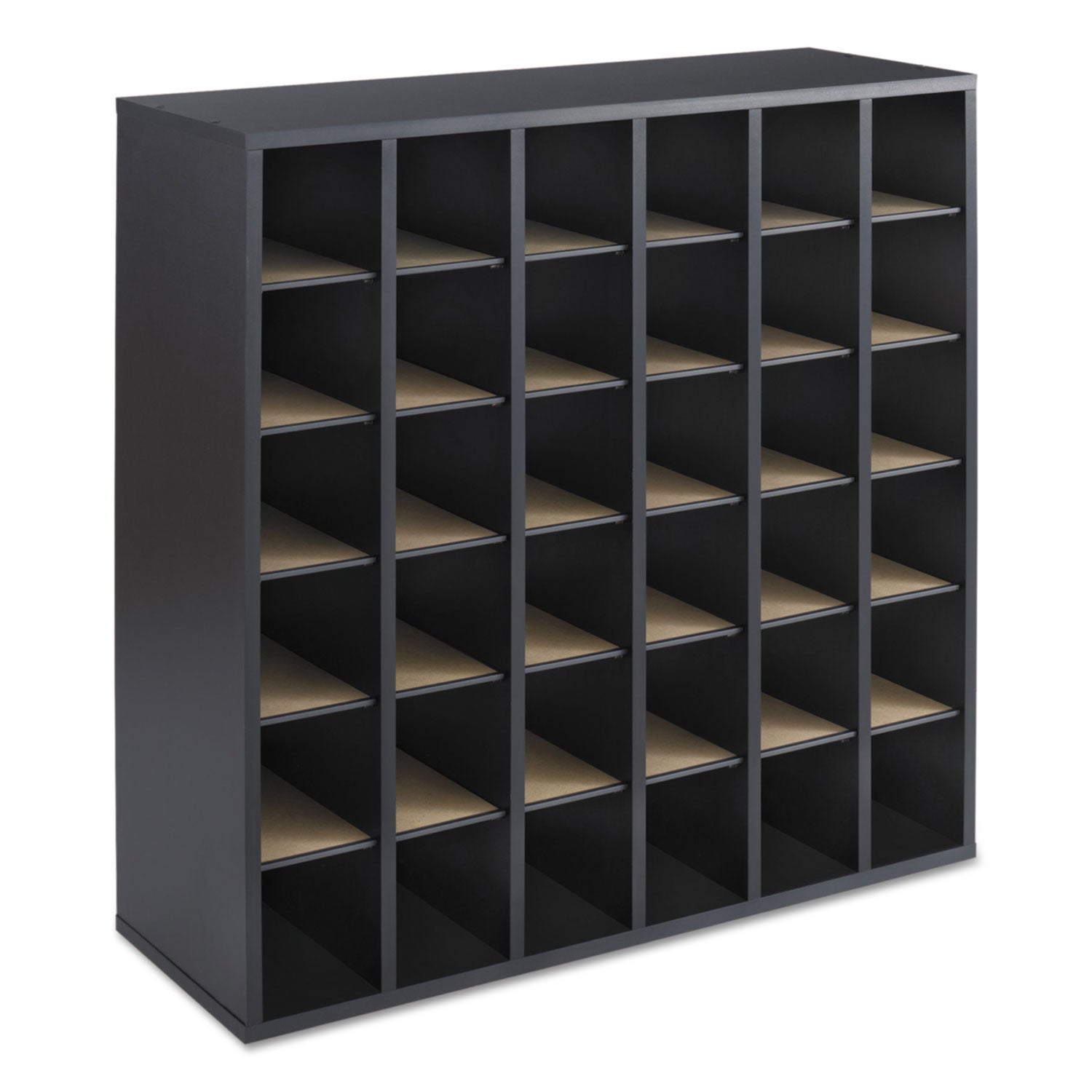 Wood Mail Sorter with Adjustable Dividers, Stackable, 36 Compartments, 33.75 x 12 x 32.75, Black - 