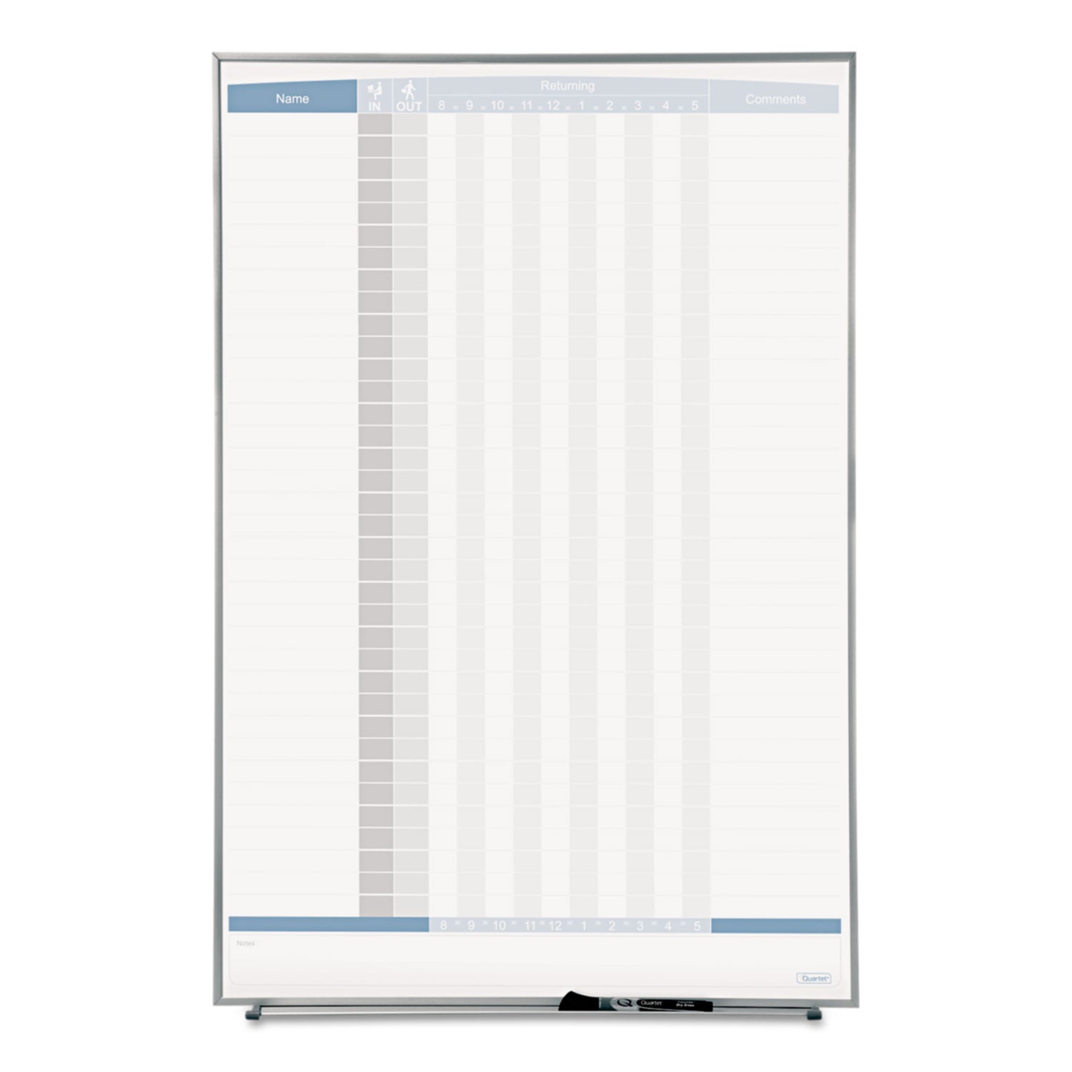 Matrix Employee In/Out Board, Up to 36 Employees, 34 x 23, White Surface, Silver Aluminum Frame - 