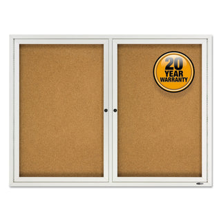 Enclosed Cork Bulletin Board, Cork/Fiberboard, 48 x 36, Tan Surface, Silver Aluminum Frame - 