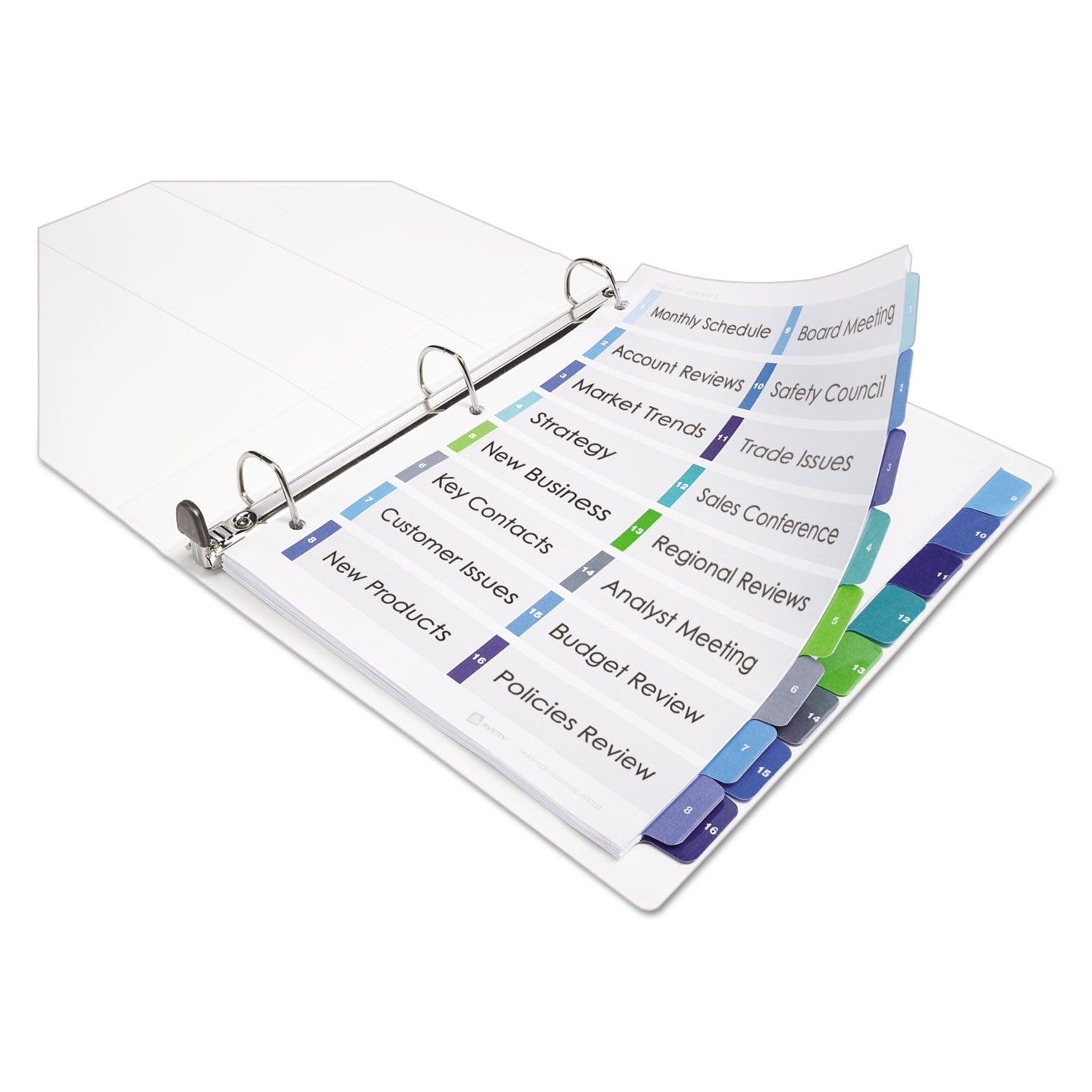 Customizable TOC Ready Index Double Column Multicolor Tab Dividers, 16-Tab, 1 to 16, 11 x 8.5, White, 1 Set - 