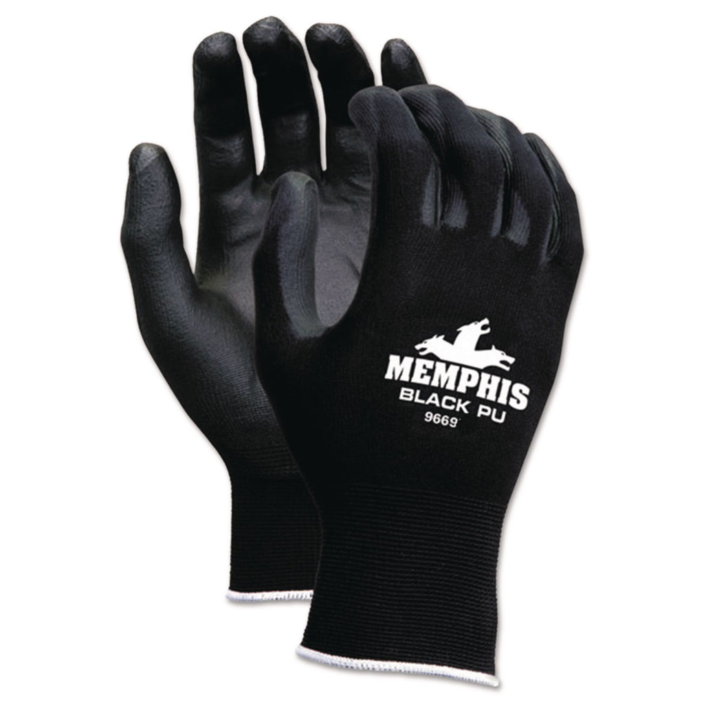 Economy PU Coated Work Gloves, Black, Medium, Dozen
