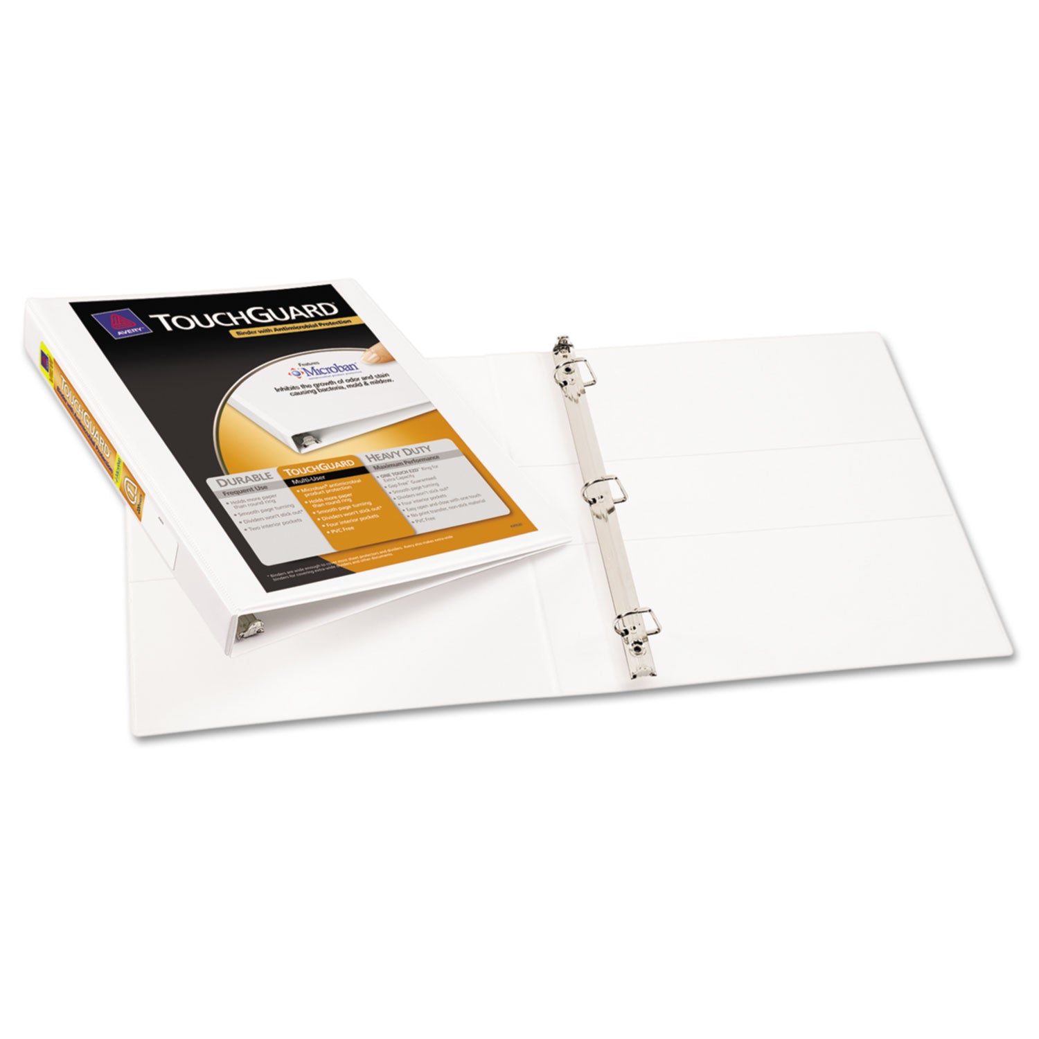 TouchGuard Protection Heavy-Duty View Binders with Slant Rings, 3 Rings, 1" Capacity, 11 x 8.5, White - 