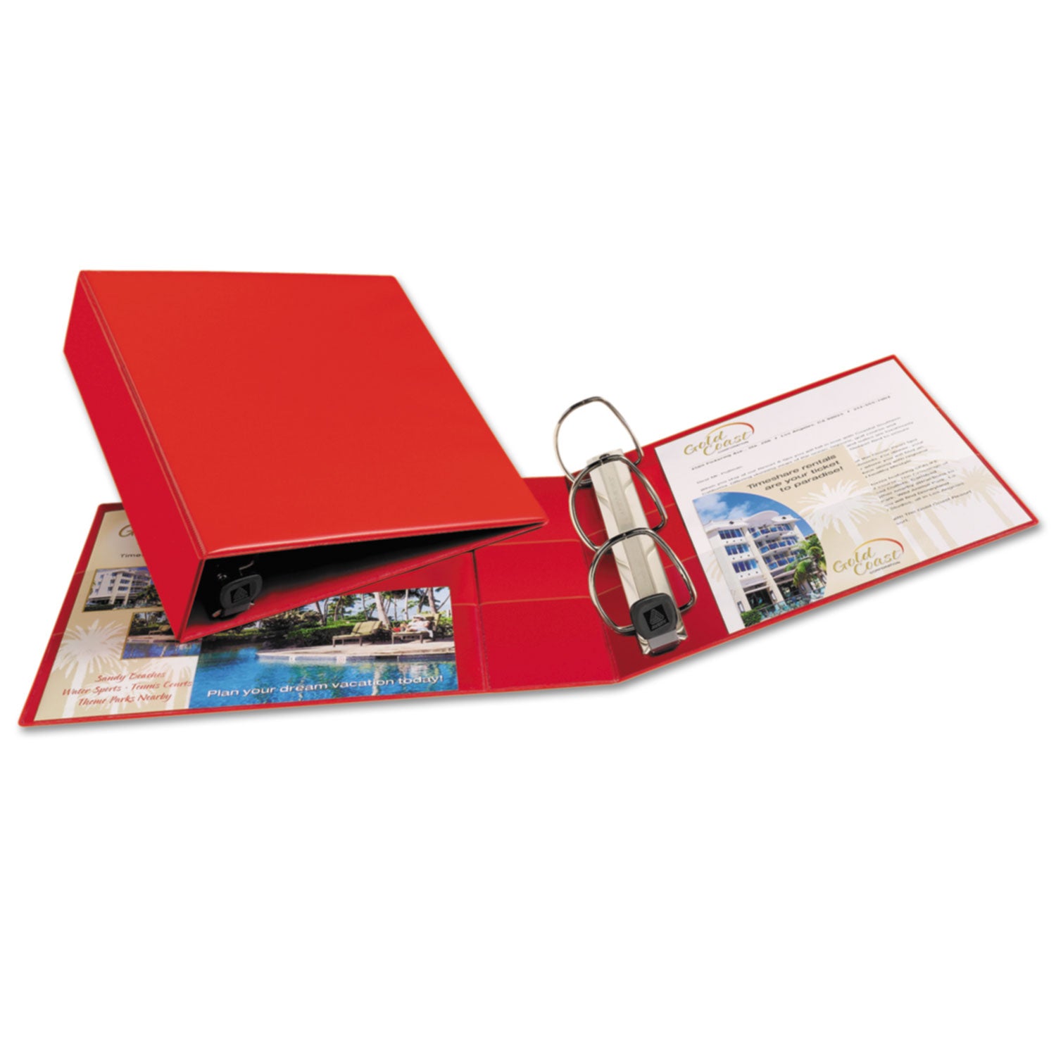 Heavy-Duty Non-View Binder with DuraHinge and Locking One Touch EZD Rings, 3 Rings, 3" Capacity, 11 x 8.5, Red - 