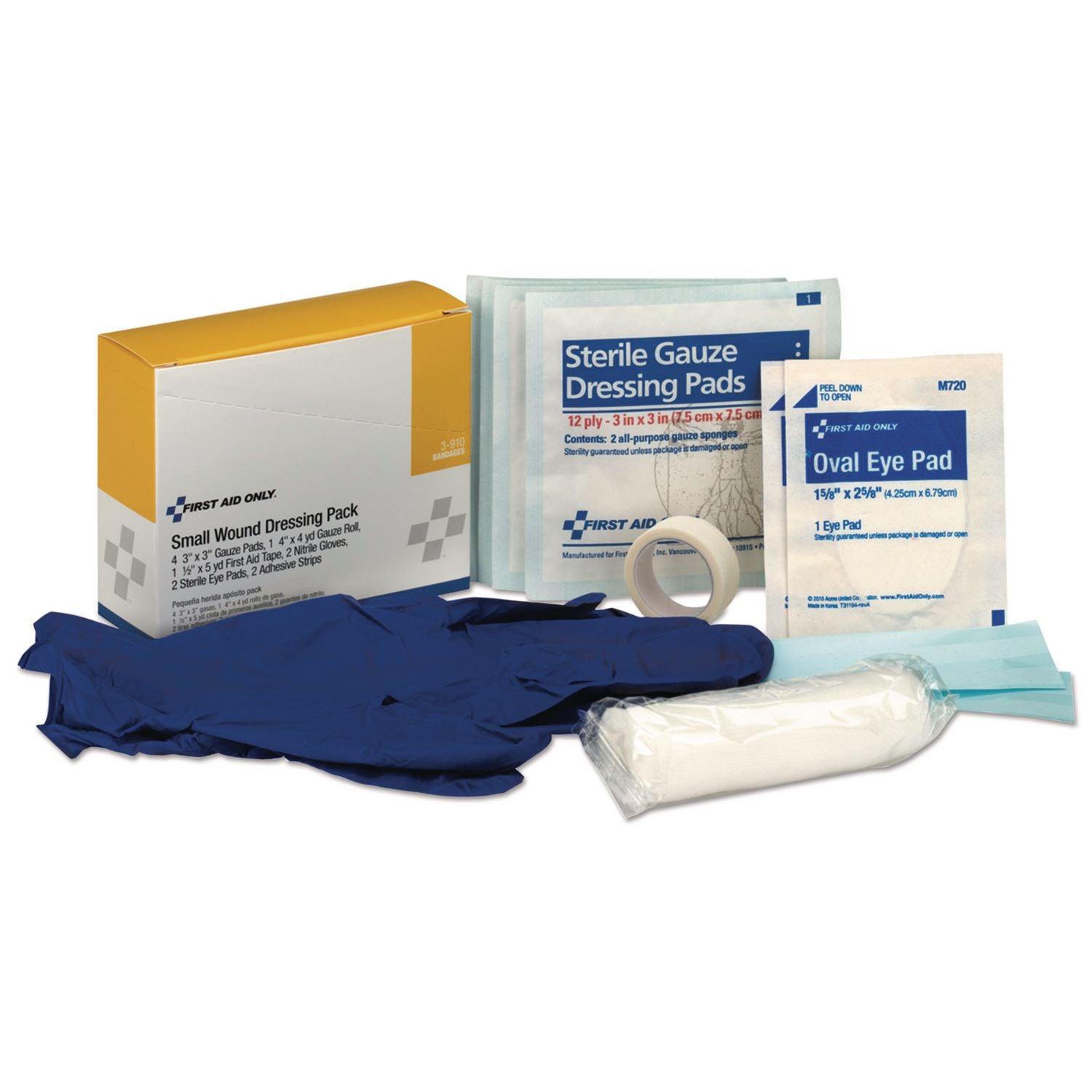 Small Wound Dressing Kit, Includes Gauze, Tape, Gloves, Eye Pads, Bandages