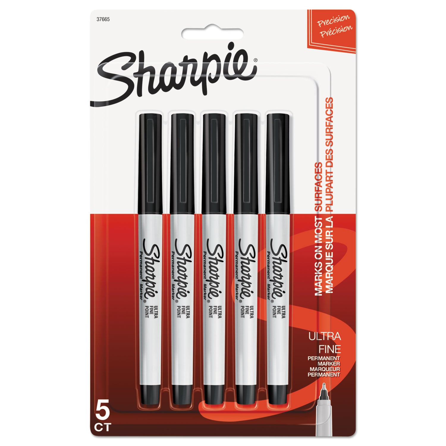 Ultra Fine Tip Permanent Marker, Ultra-Fine Needle Tip, Black, 5/Pack