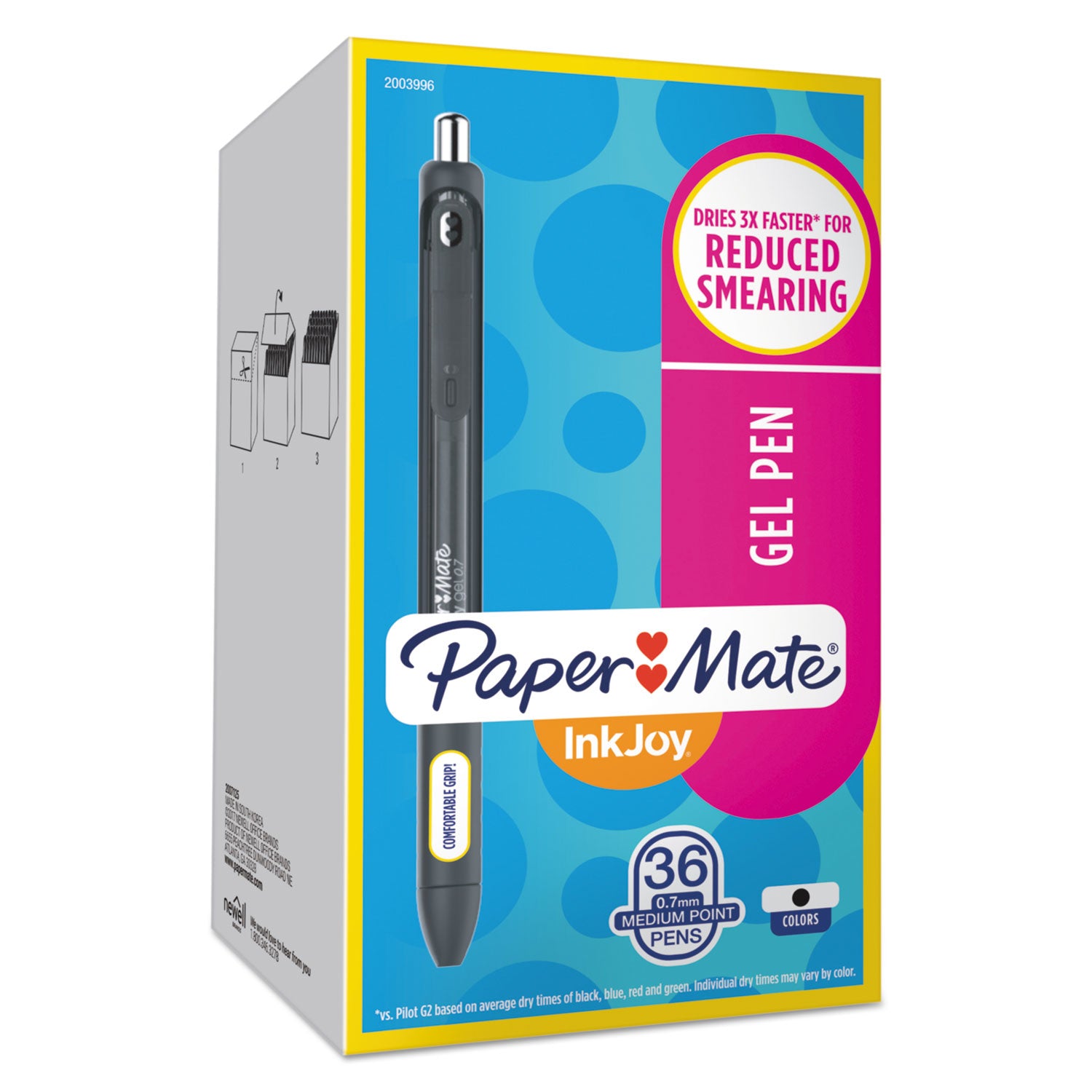 InkJoy Gel Pen, Retractable, Medium 0.7 mm, Black Ink, Black/Smoke Barrel, 36/Pack