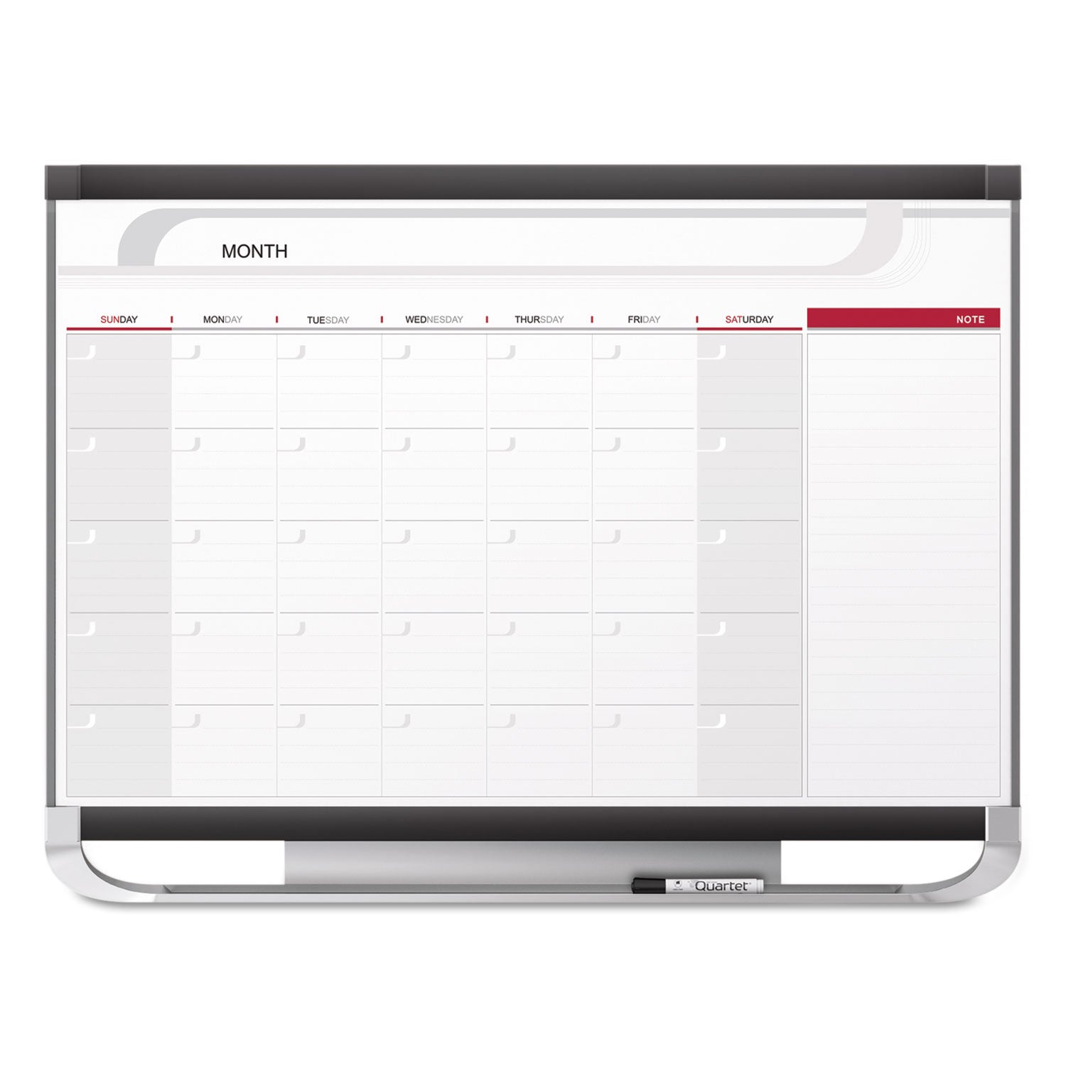 Prestige 2 Magnetic Total Erase Monthly Calendar, 48 x 36, White Surface, Graphite Fiberboard/Plastic Frame - 