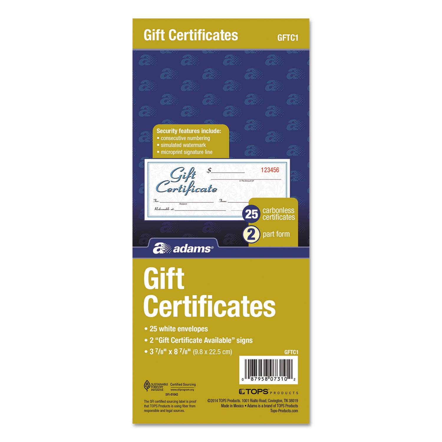Gift Certificates with Envelopes, 8 x 3.4, White/Canary, 25/Book - 