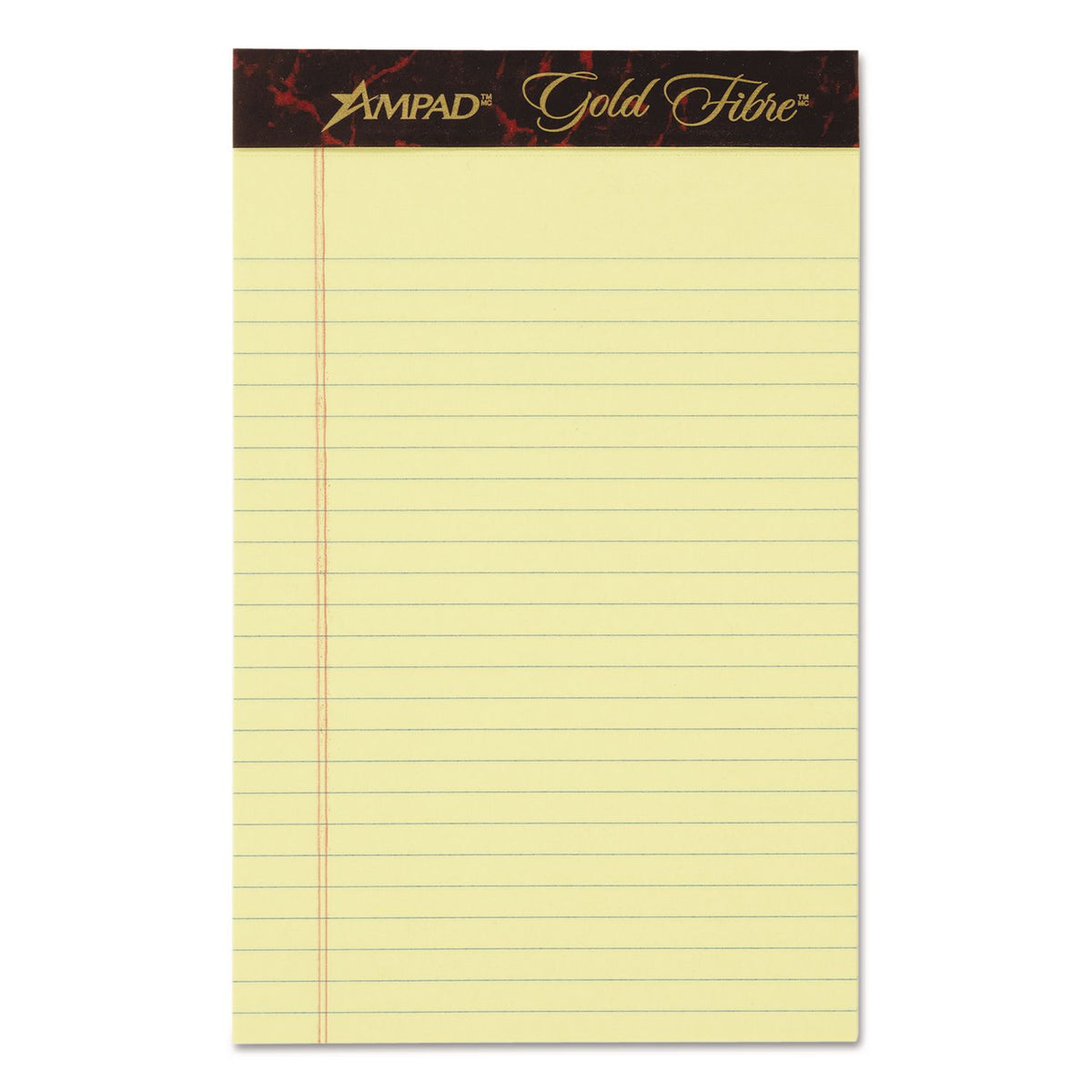 Gold Fibre Quality Writing Pads, Medium/College Rule, 50 Canary-Yellow 5 x 8 Sheets, Dozen