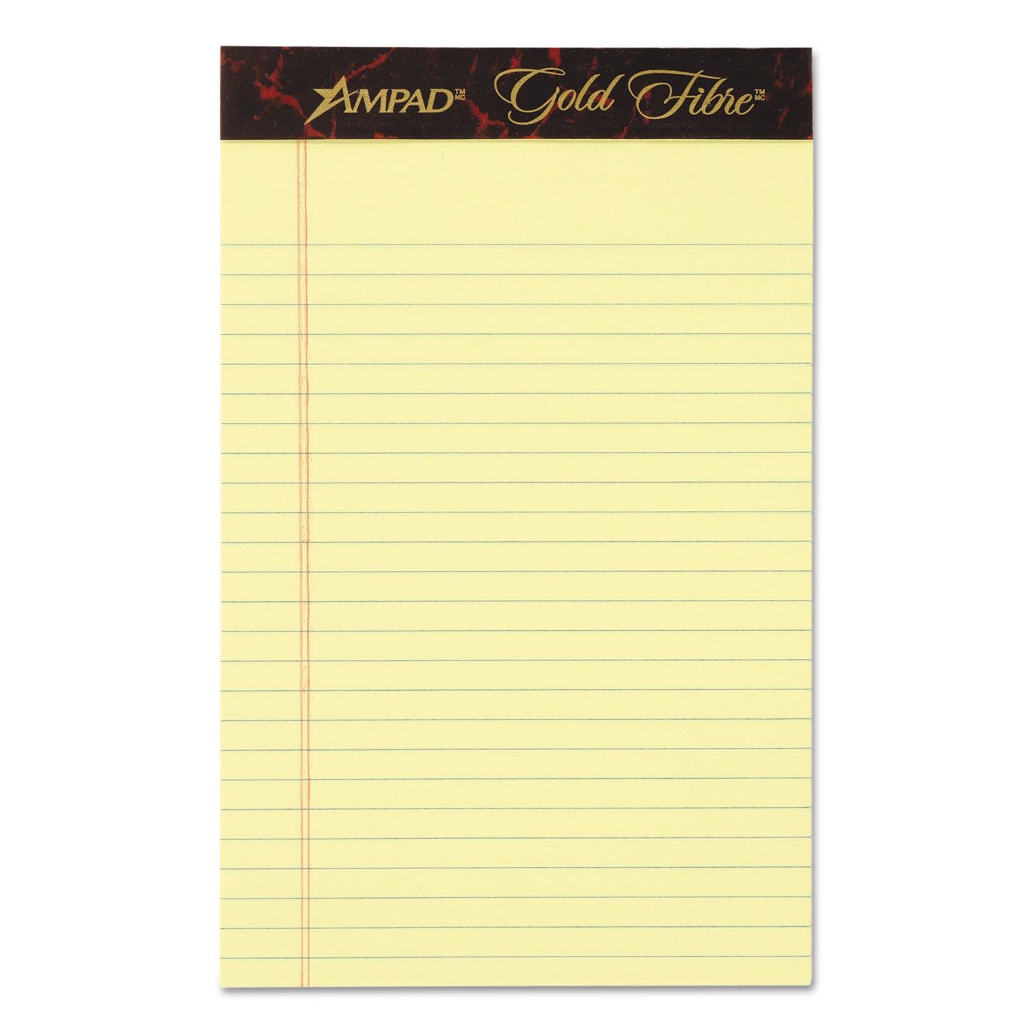 Gold Fibre Quality Writing Pads, Medium/College Rule, 50 Canary-Yellow 5 x 8 Sheets, Dozen - 