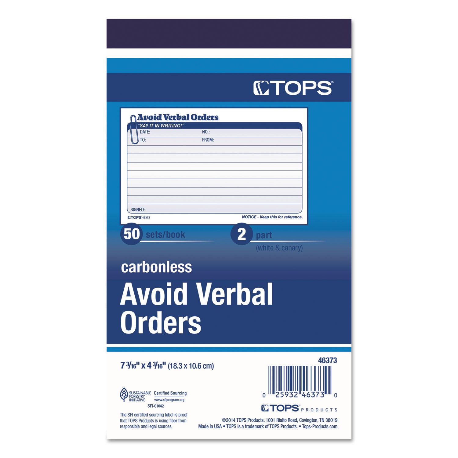 Avoid Verbal Orders Manifold Book, Two-Part Carbonless, 6.25 x 4.25, 50 Forms Total - 