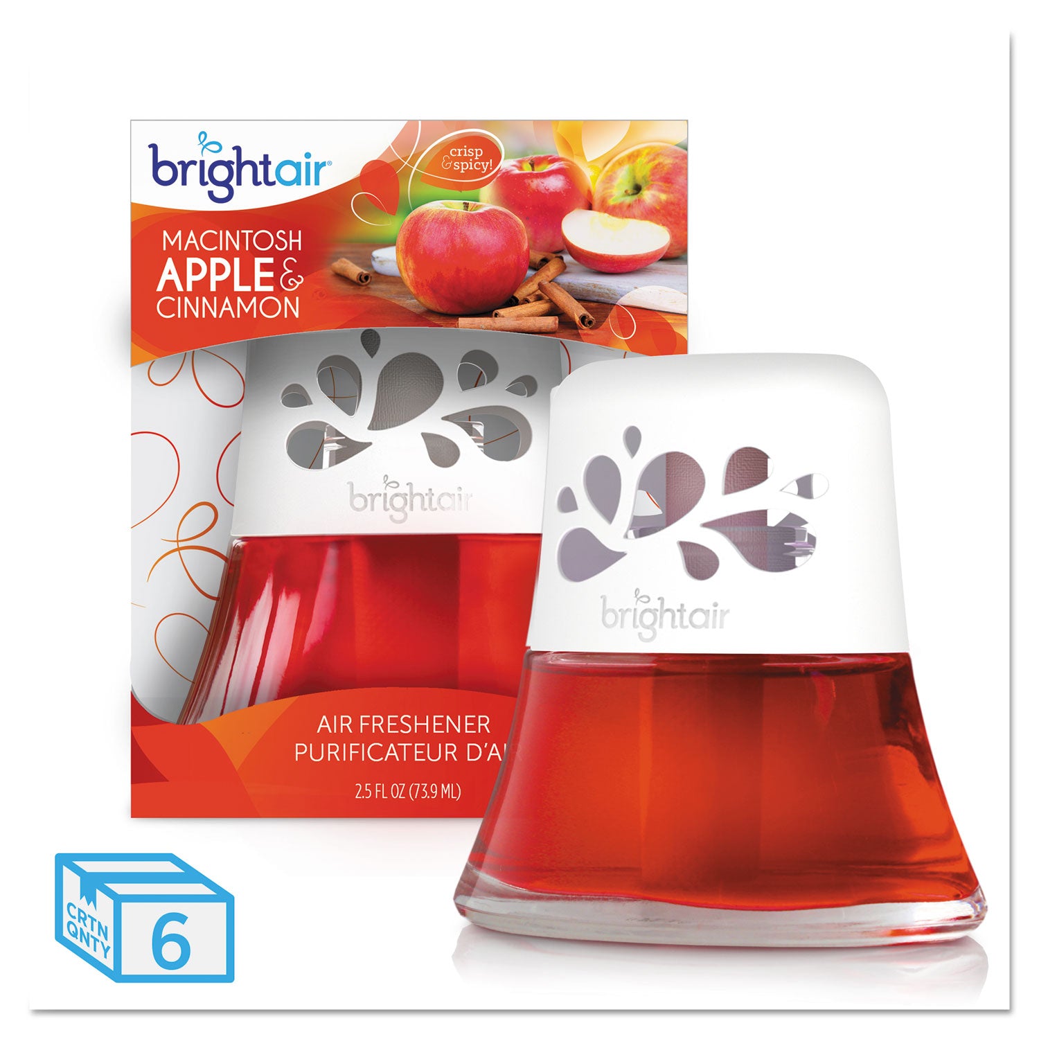 Scented Oil Air Freshener, Macintosh Apple and Cinnamon, Red, 2.5 oz, 6/Carton - 