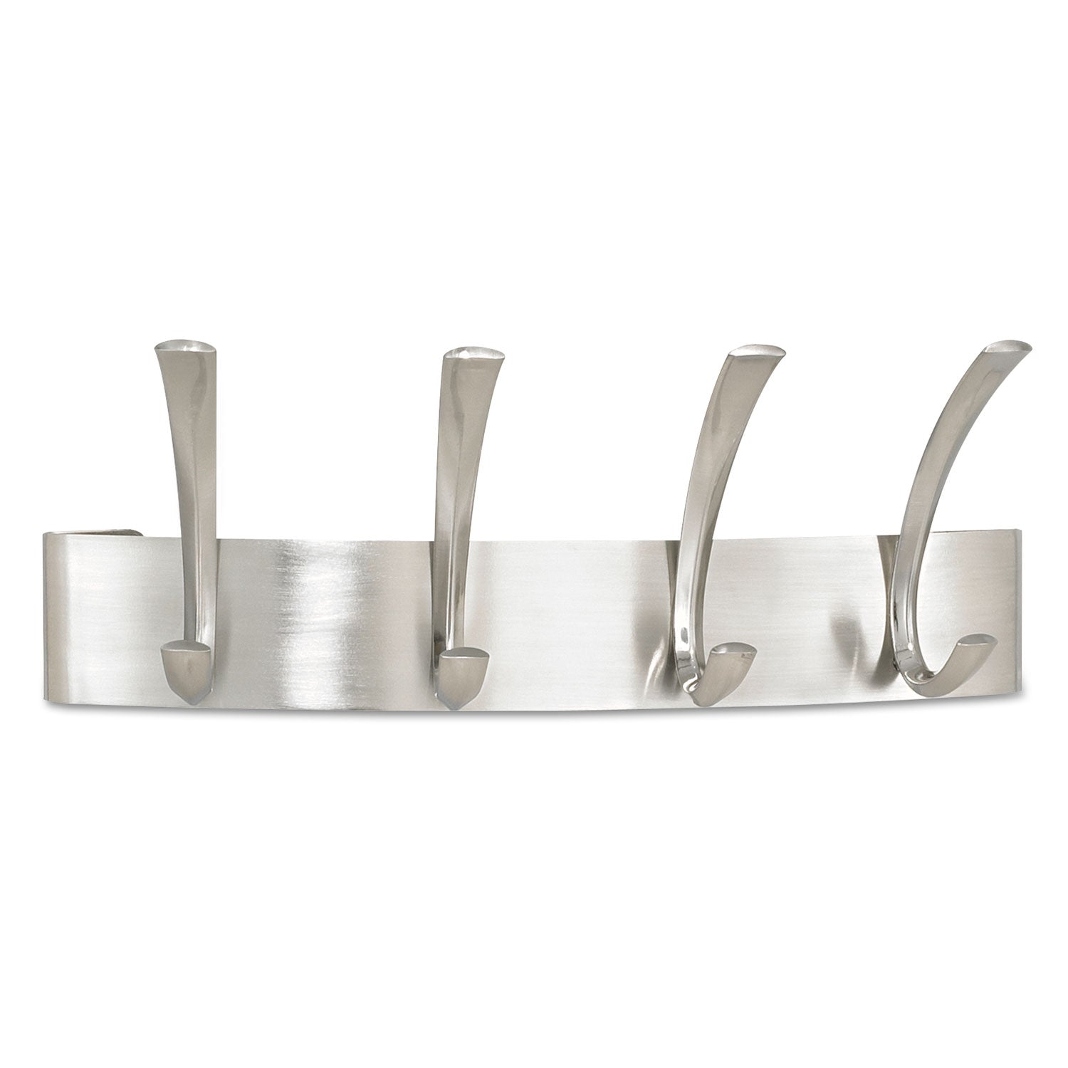 Metal Coat Rack, Wall Rack, Four Hooks, Steel, 14.25w x 4.5d x 5.25h, Brushed Nickel - 