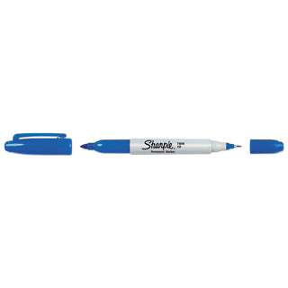 Twin-Tip Permanent Marker, Extra-Fine/Fine Bullet Tips, Blue, Dozen