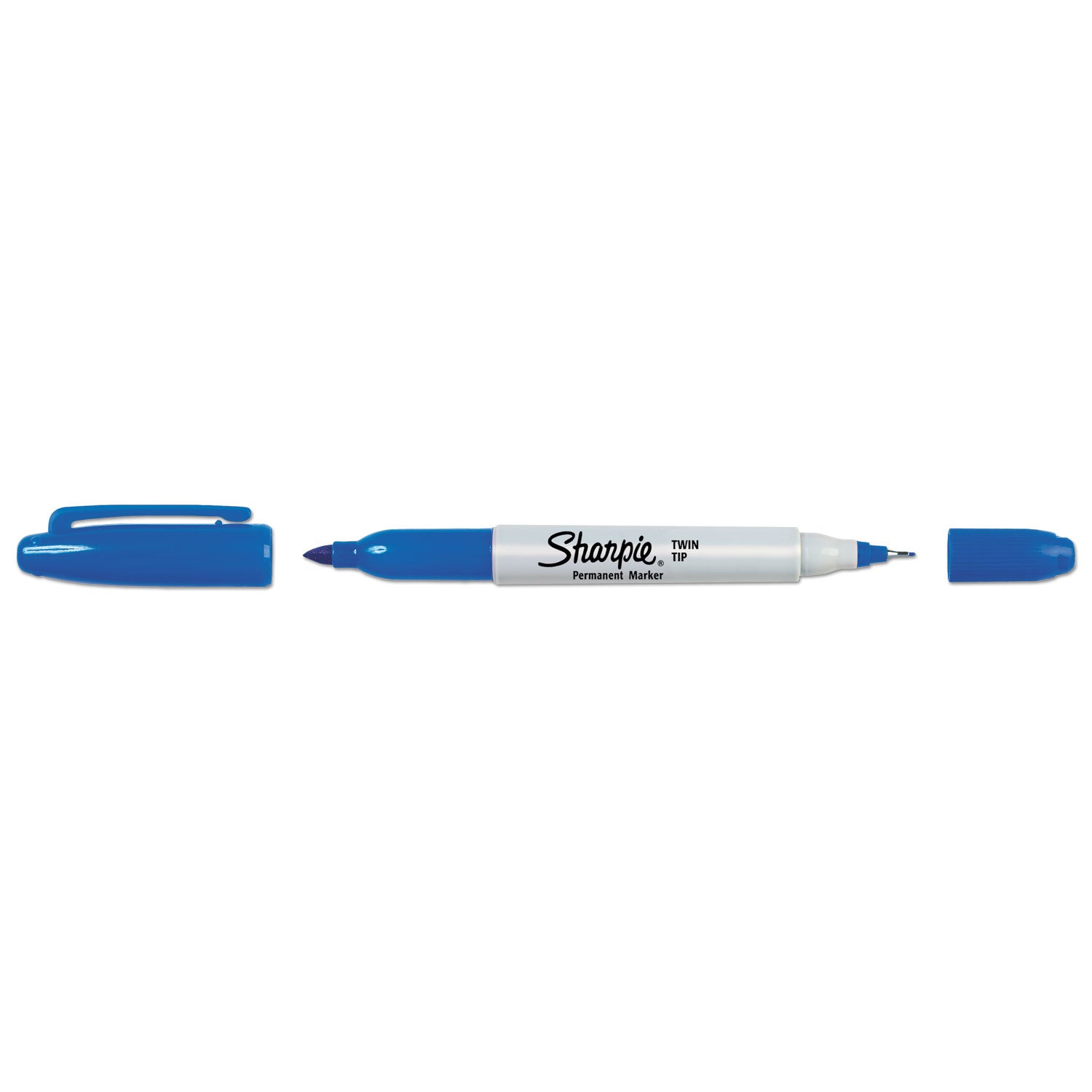 Twin-Tip Permanent Marker, Extra-Fine/Fine Bullet Tips, Blue, Dozen