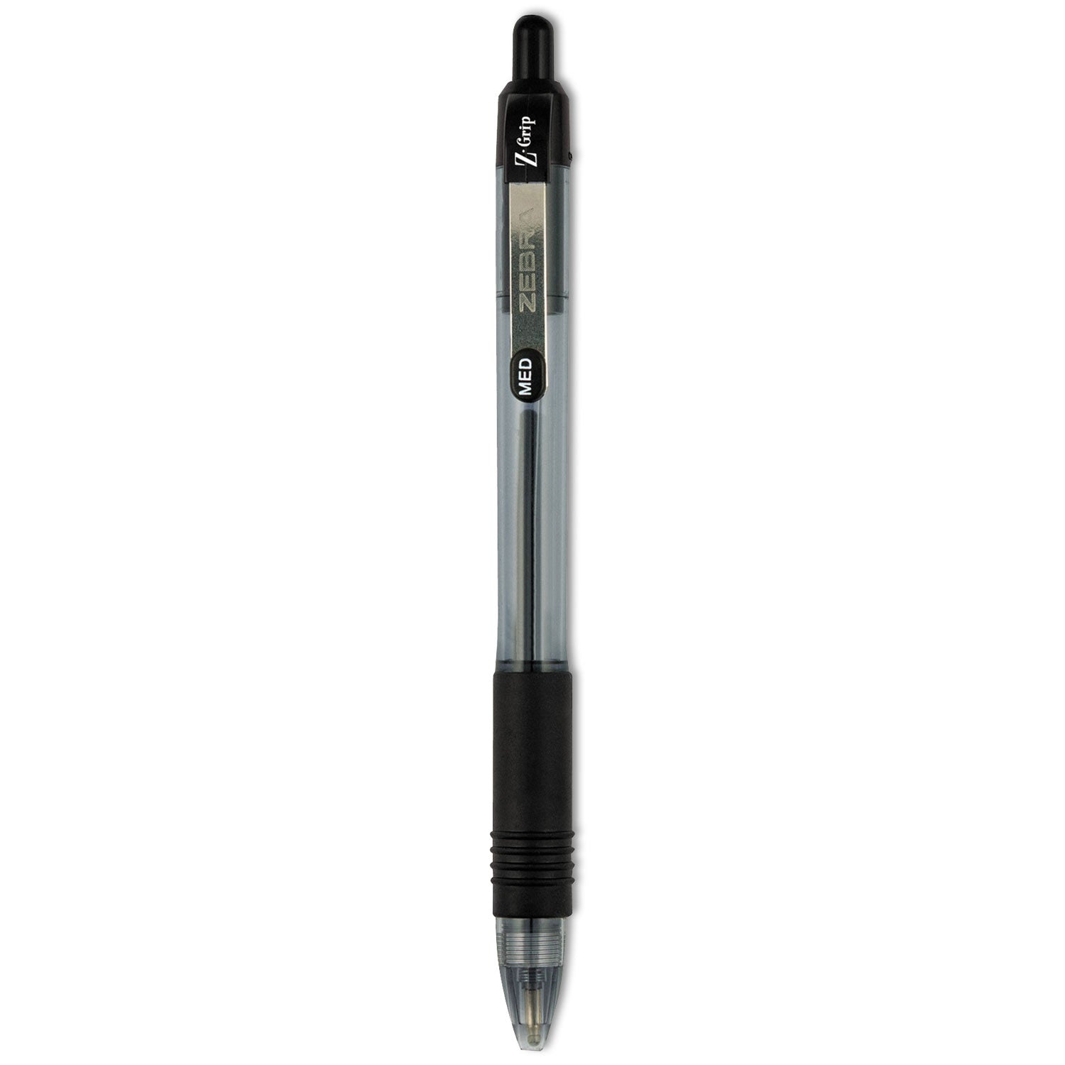 Z-Grip Ballpoint Pen, Retractable, Medium 1 mm, Black Ink, Clear/Black Barrel, 12/Pack - 