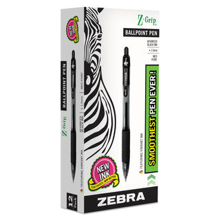 Z-Grip Ballpoint Pen, Retractable, Medium 1 mm, Black Ink, Clear/Black Barrel, 12/Pack