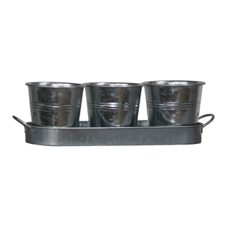 Set of 3 Galvanized Metal Garden Planters with Tray