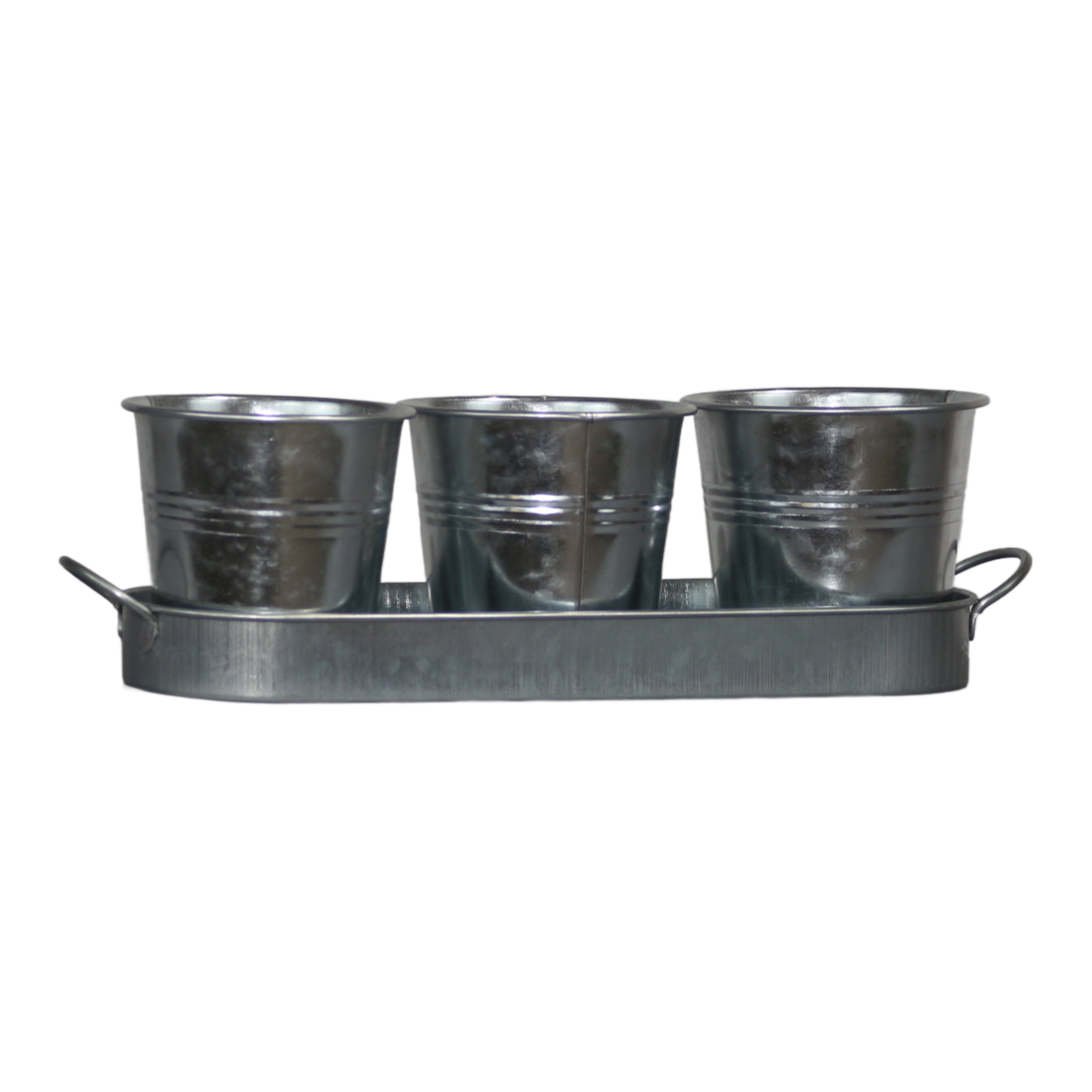 Set of 3 Galvanized Metal Garden Planters with Tray