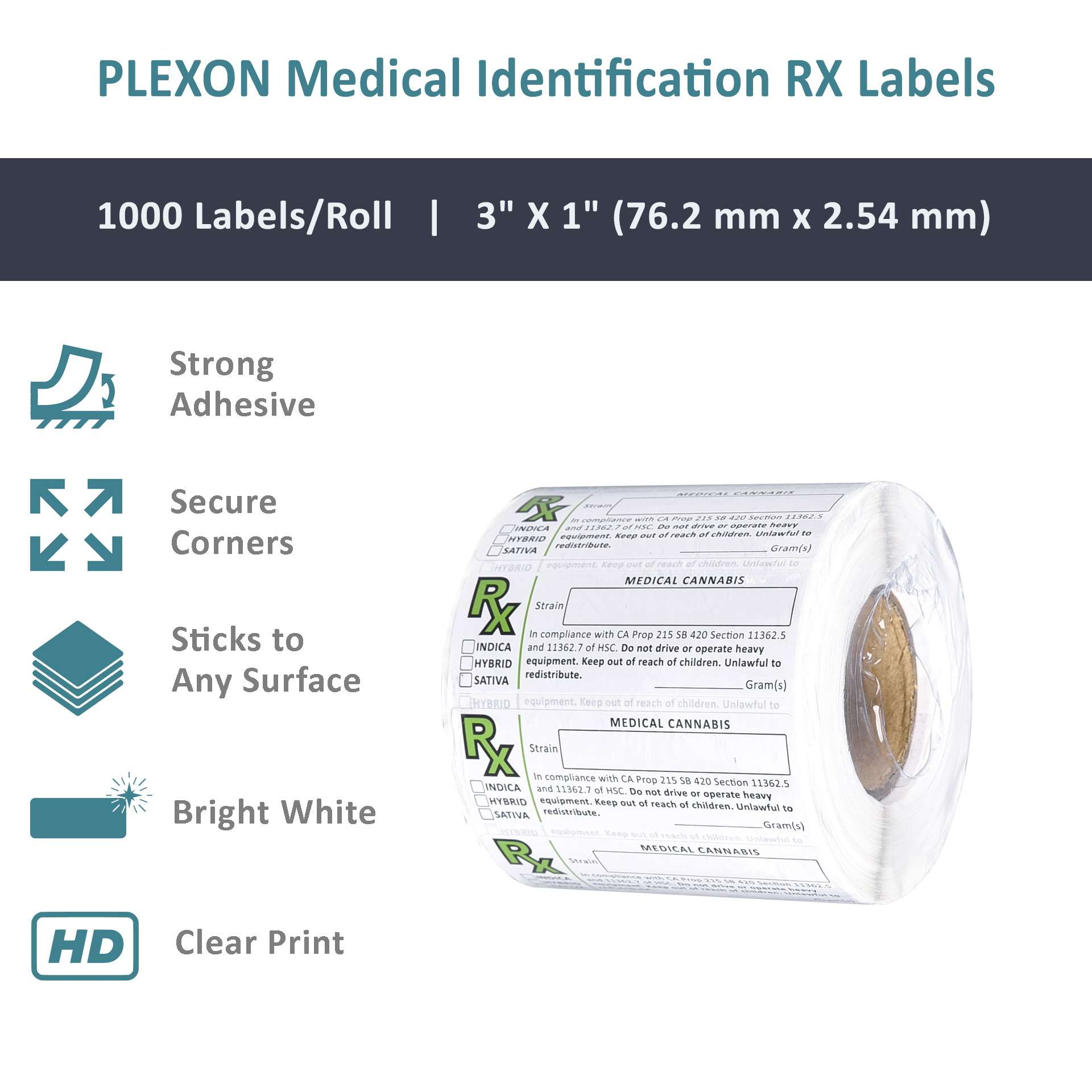 PLEXON Identification Rx Symbol Labels Universal Symbol Labels Generic - All State Compliant, 3inx1in (1000 Labels per roll) - 2